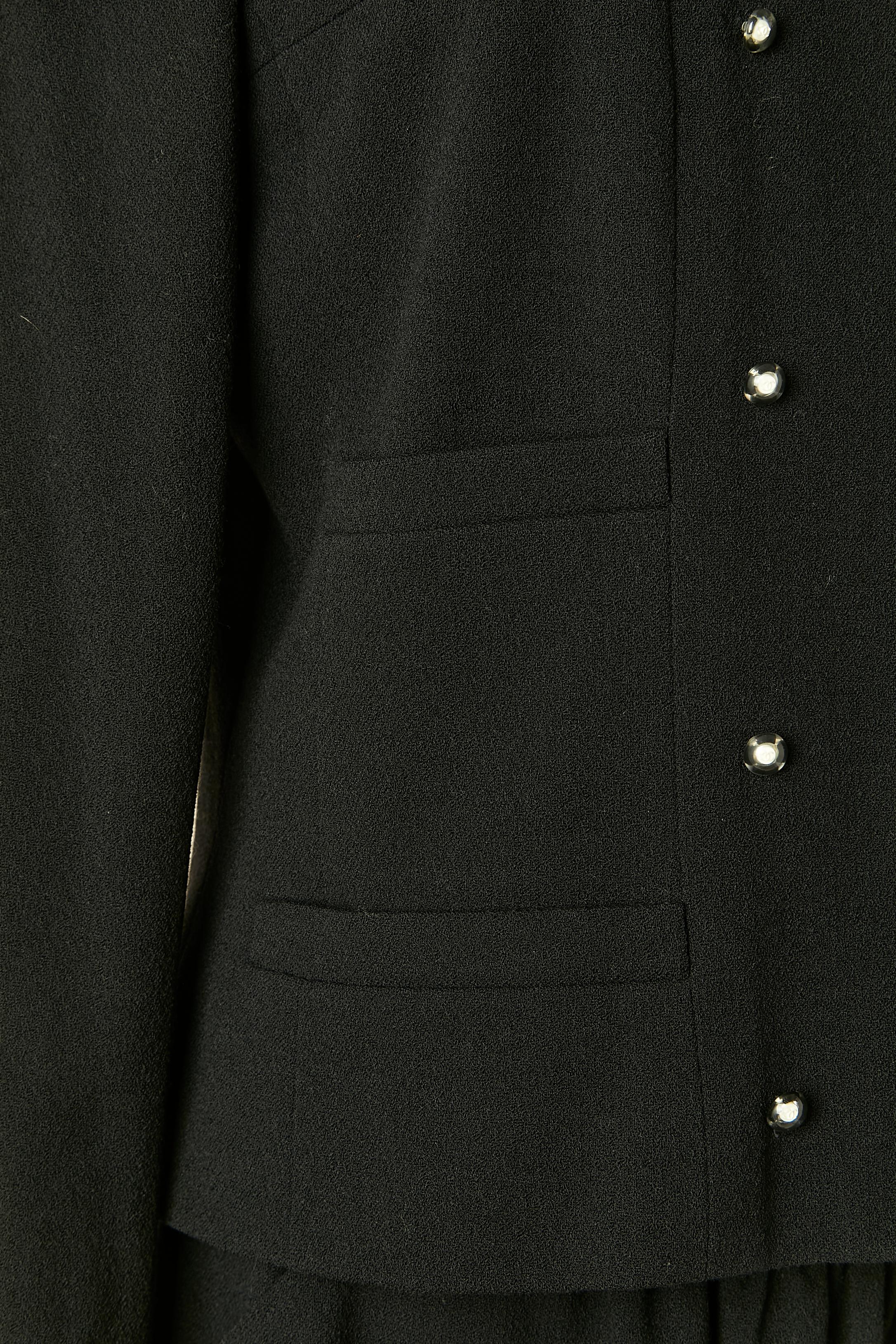 Black crêpe skirt-suit with double breasted jacket CHANEL For Sale 1