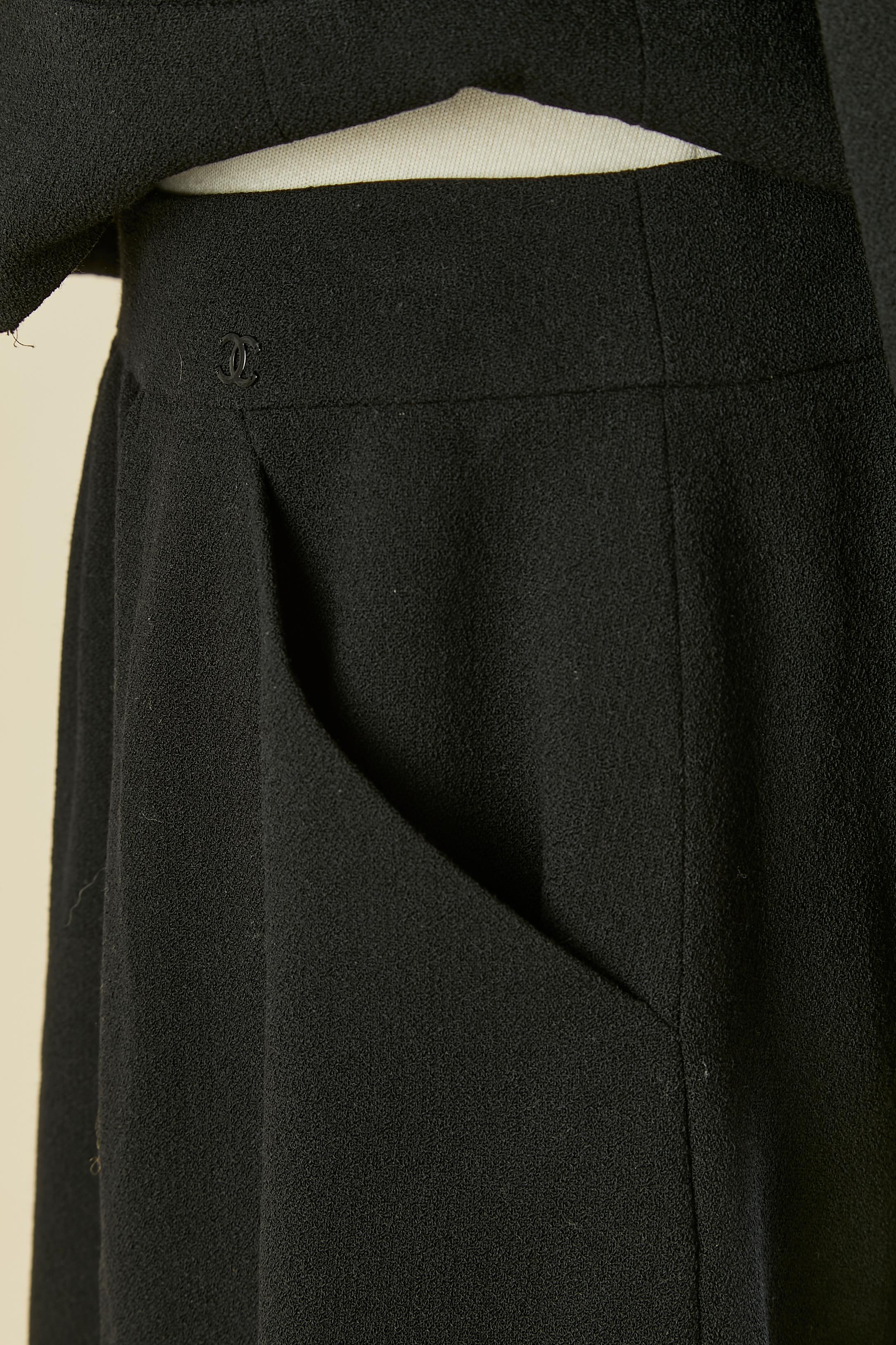 Black crêpe skirt-suit with double breasted jacket CHANEL For Sale 2