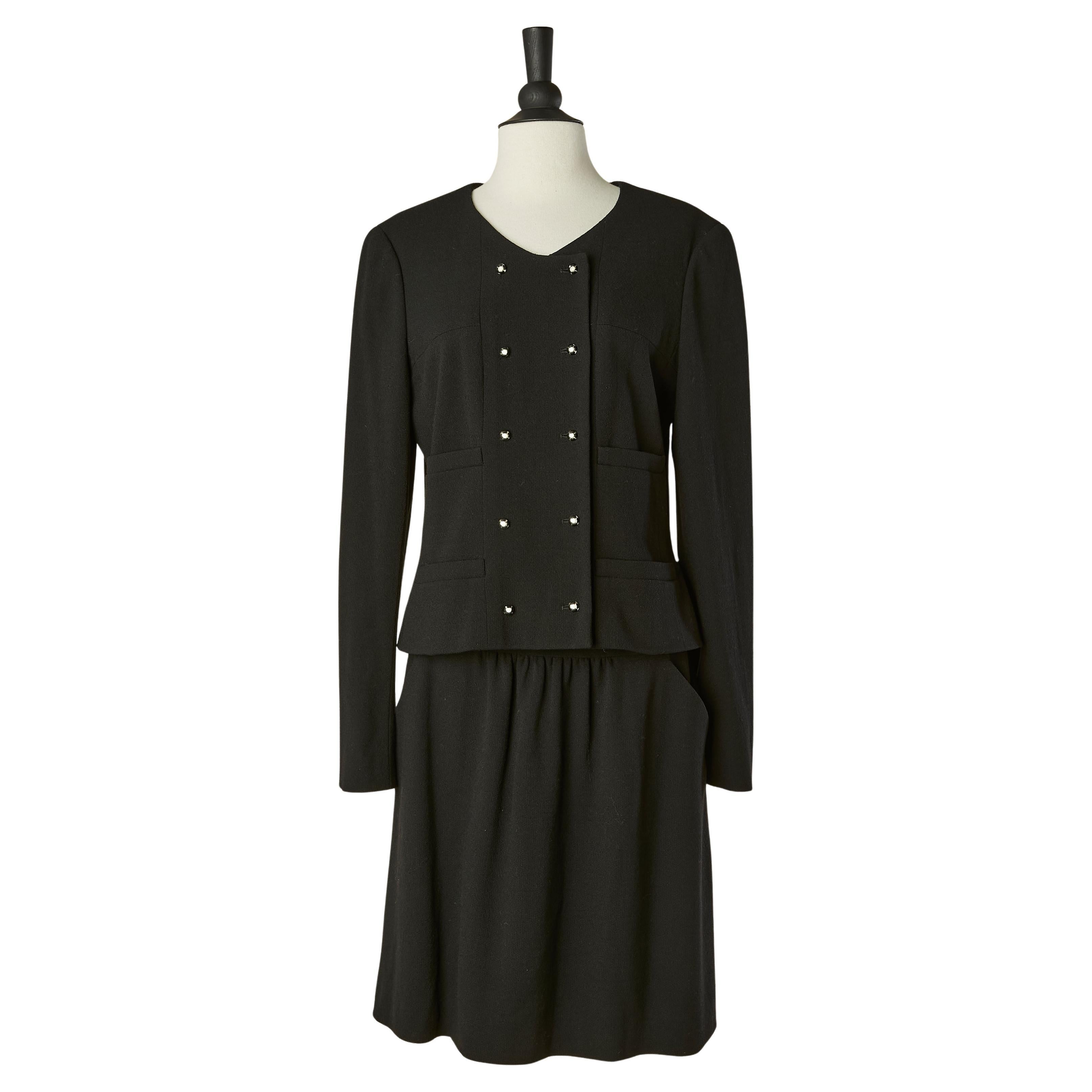 Black crêpe skirt-suit with double breasted jacket CHANEL For Sale