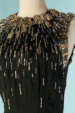 Schwarzes ärmelloses Cocktailkleid aus Crêpe mit Perlenstickerei ALEXANDRE VAUTHIER COUTURE