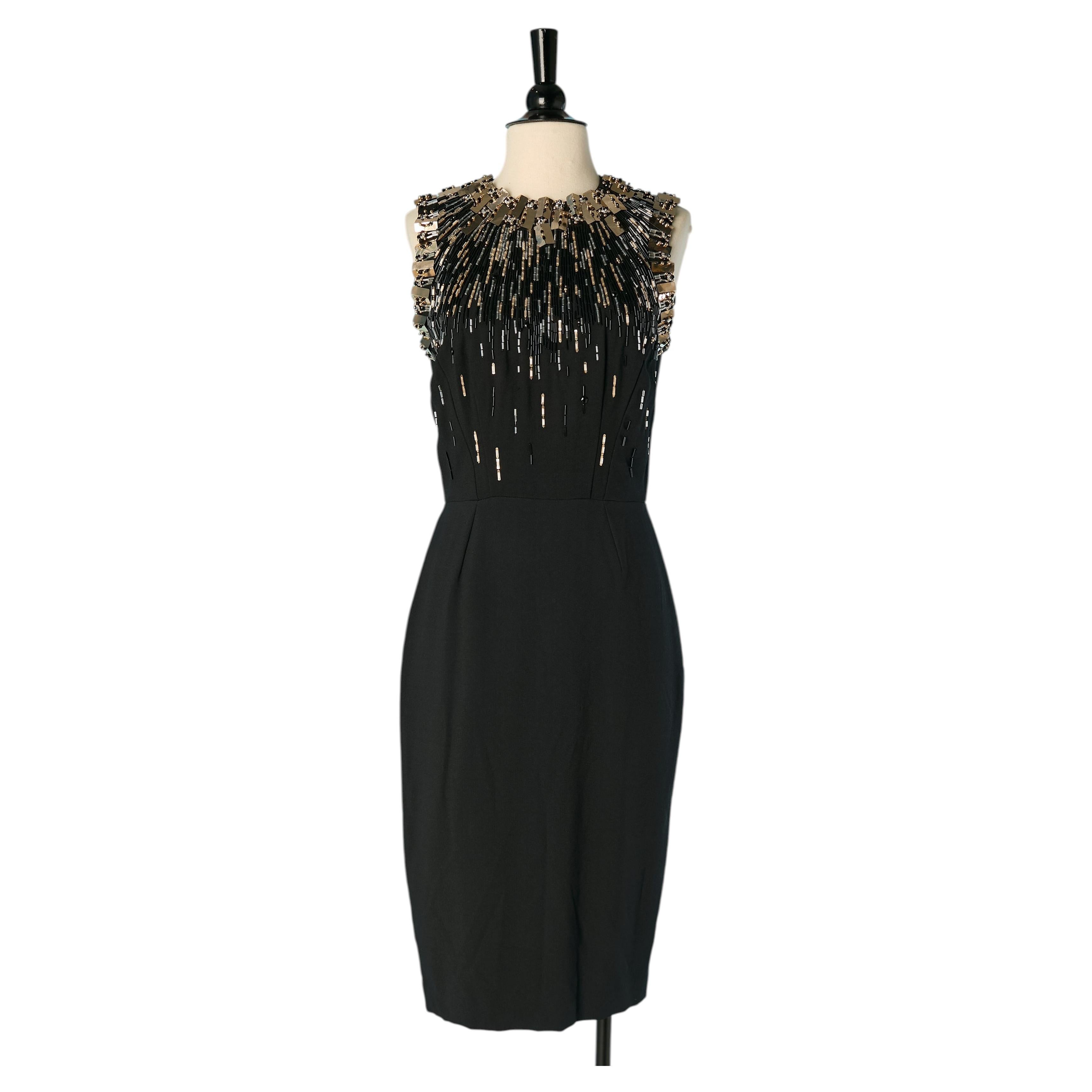 Schwarzes ärmelloses Cocktailkleid aus Crêpe mit Perlenstickerei ALEXANDRE VAUTHIER COUTURE