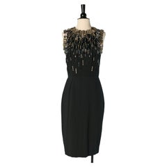 Schwarzes ärmelloses Cocktailkleid aus Crêpe mit Perlenstickerei ALEXANDRE VAUTHIER COUTURE