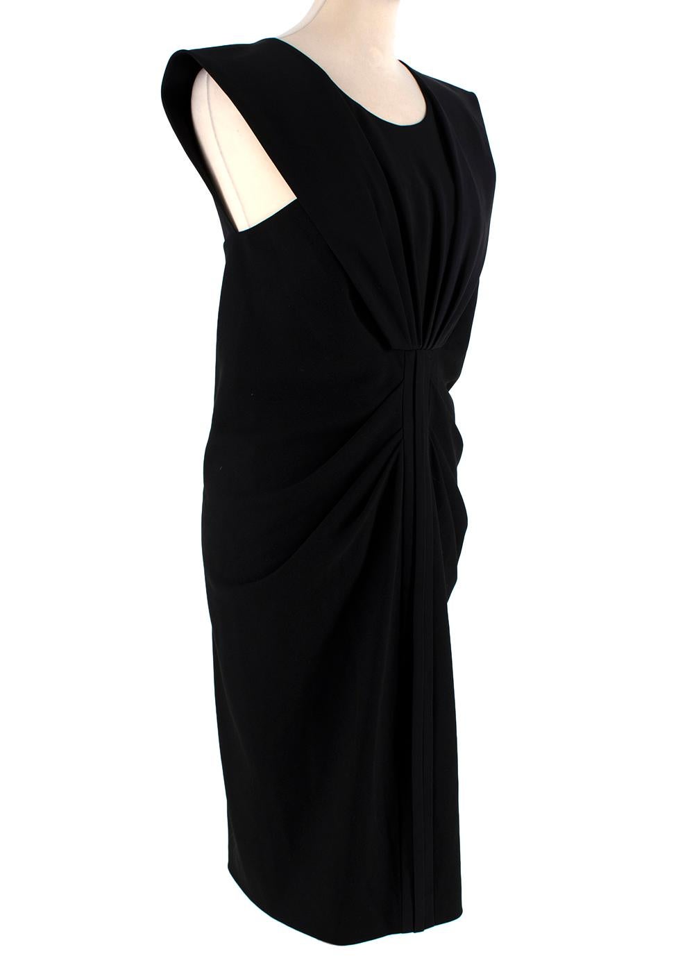 Balenciaga Black Crepe V-Back Dress

- Draped detail cinched from chest to waist 
- Deep V-back
- Flattering a-line silhouette 
- Lined with concealed back zip closure 

This item does not have a care label, but we believe it to be a viscose-cotton