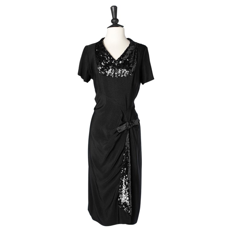Black crpe wrap and drape cocktail dress with black sequin Circa 1940's For Sale at 1stDibs Black crpe wrap and drape cocktail dress with black sequin Circa 1940's For Sale at 1stDibs