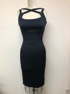 Black Cris Cross Swiss Cotton Stretch Pique Slim Dress