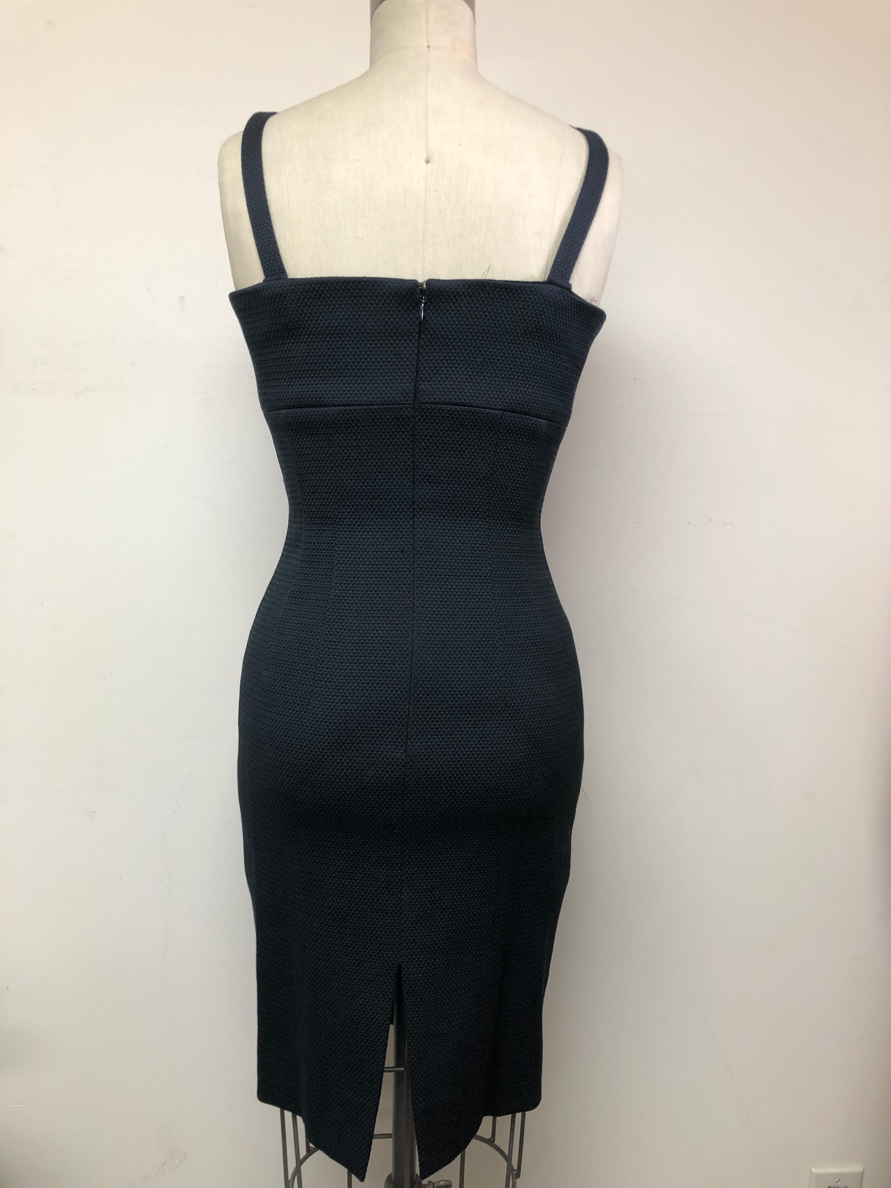 Women's Black Cris Cross Swiss Cotton Stretch Pique Slim Dress For Sale