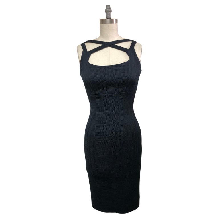 Black Cris Cross Swiss Cotton Stretch Pique Slim Dress
