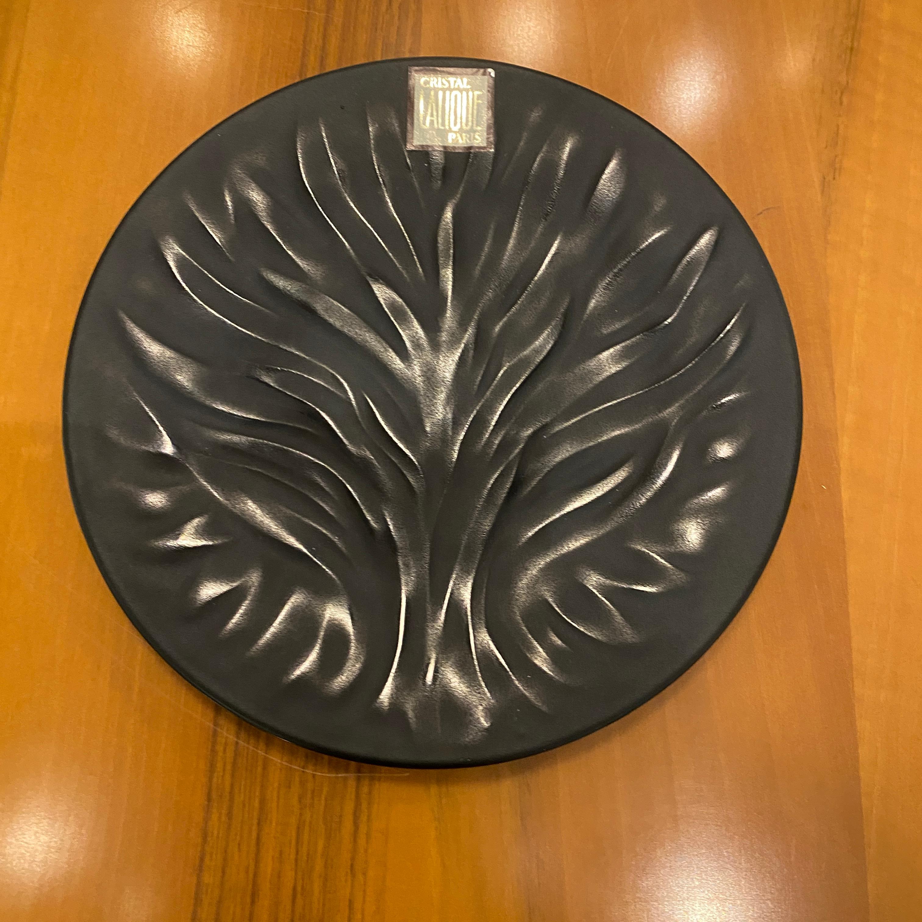 French Black Cristal Algues Plates by Maison Lalique. For Sale