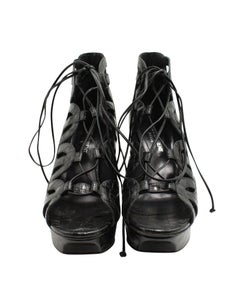 Black Croc Embossed Gladiator Tie Heels