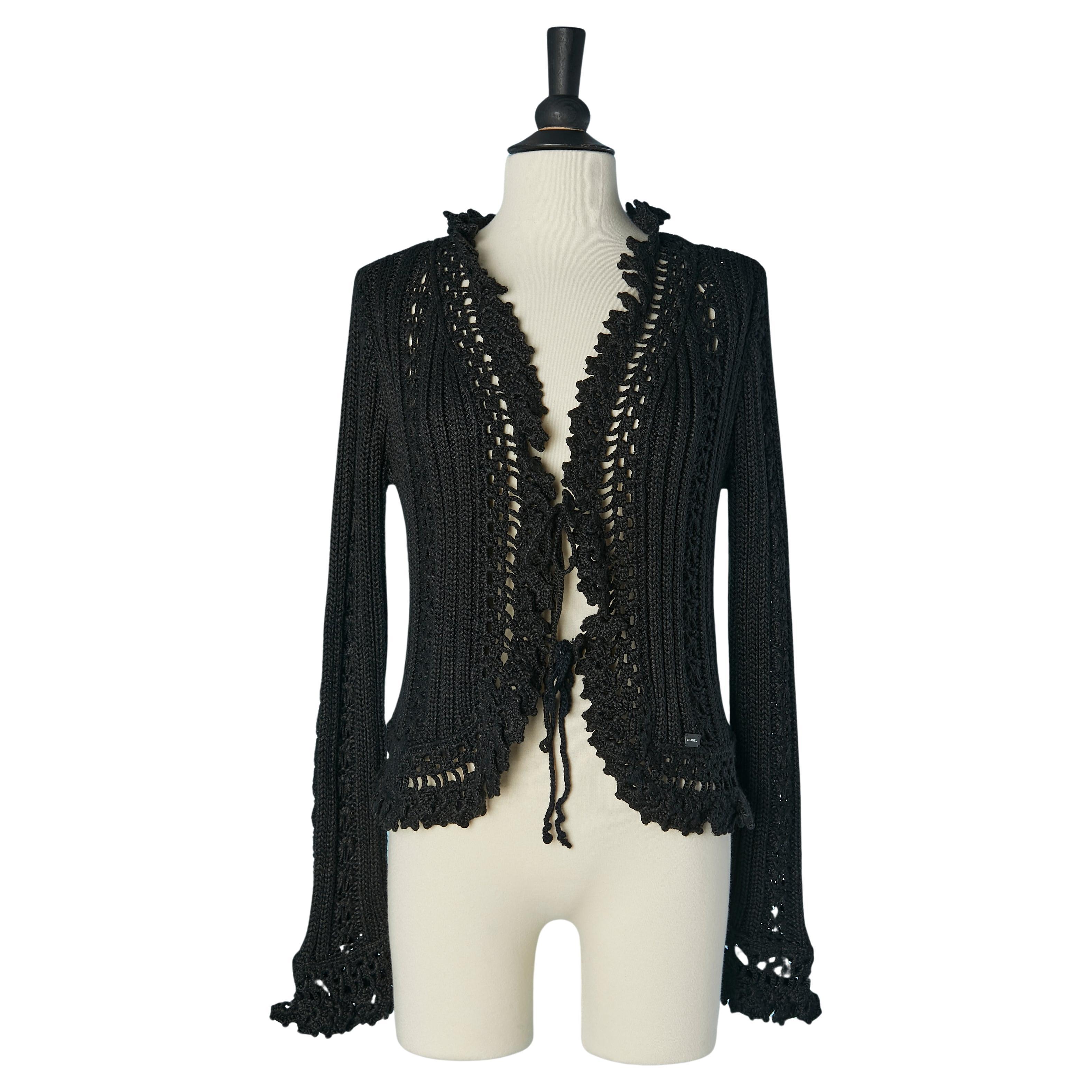 Black crochet cardigan CHANEL For Sale