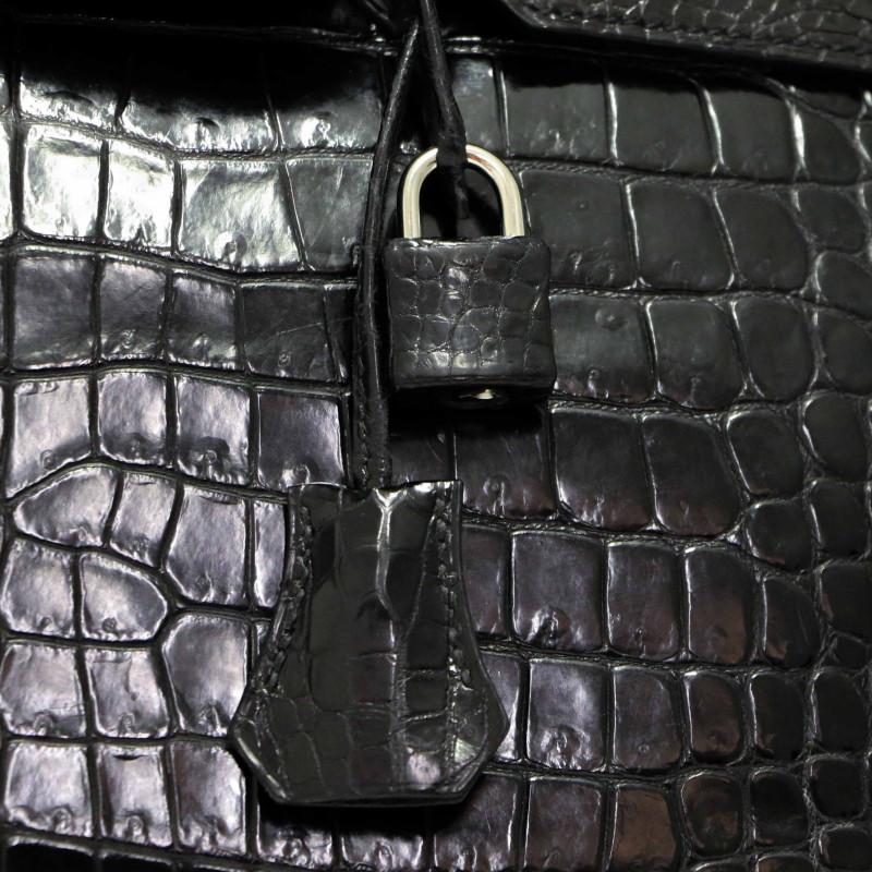 Black Crocodile Porosus Hermes Birkin 35 For Sale 6