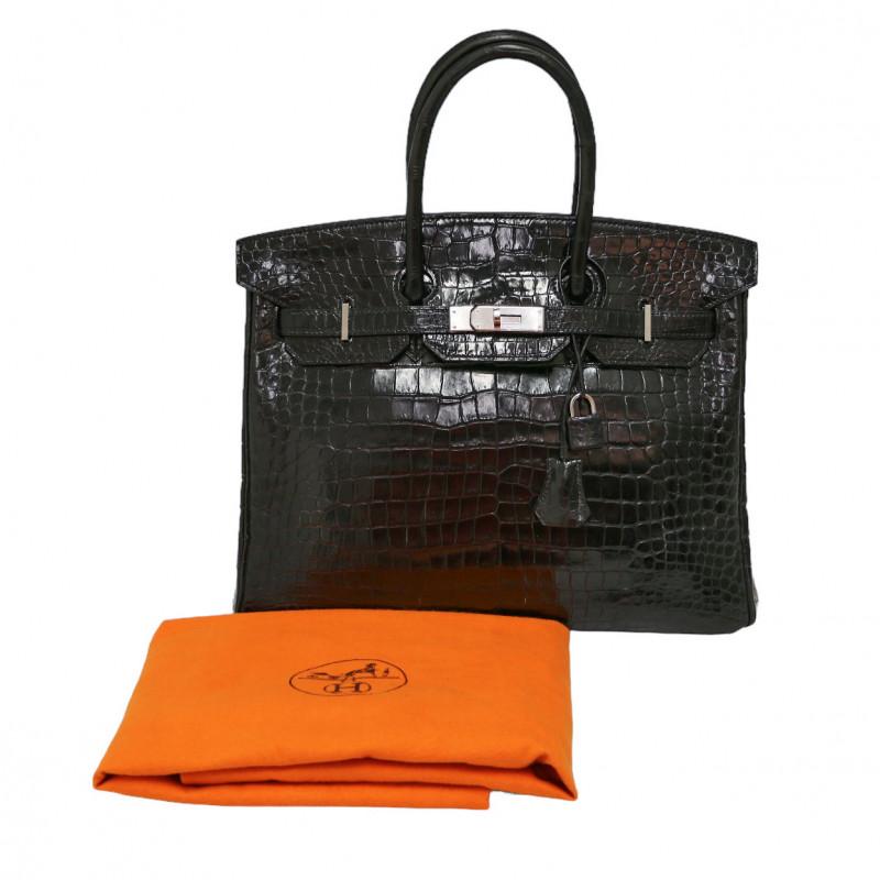 Black Crocodile Porosus Hermes Birkin 35 For Sale 7