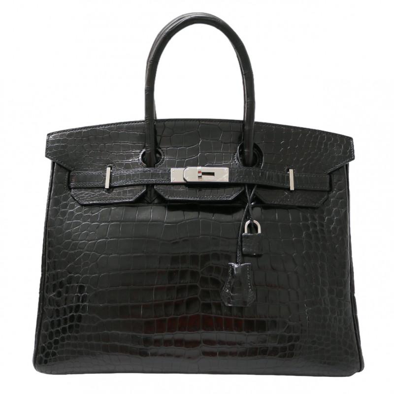 Black Crocodile Porosus Hermes Birkin 35 For Sale 8