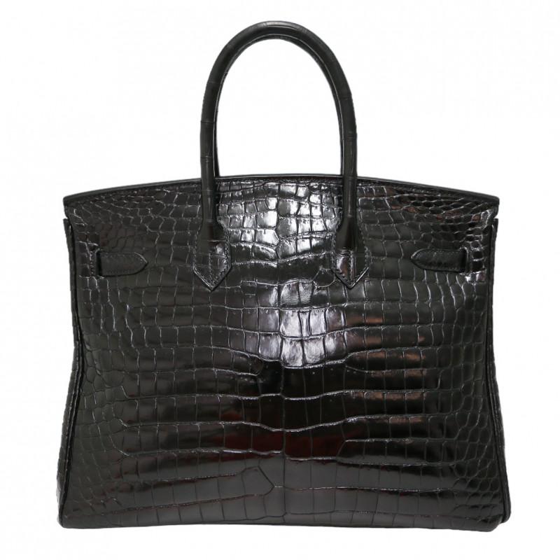 Black Crocodile Porosus Hermes Birkin 35 For Sale 2