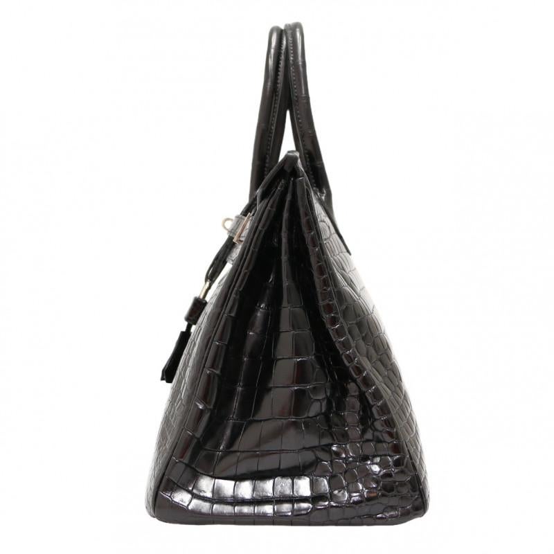 Black Crocodile Porosus Hermes Birkin 35 For Sale 3