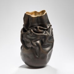 Black Crumpled Form No 10, Ceramic Vessel by Nicholas Arroyave-Portela