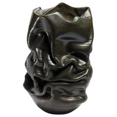 Black Crumpled Form No 18, Ceramic Vessel by Nicholas Arroyave-Portela