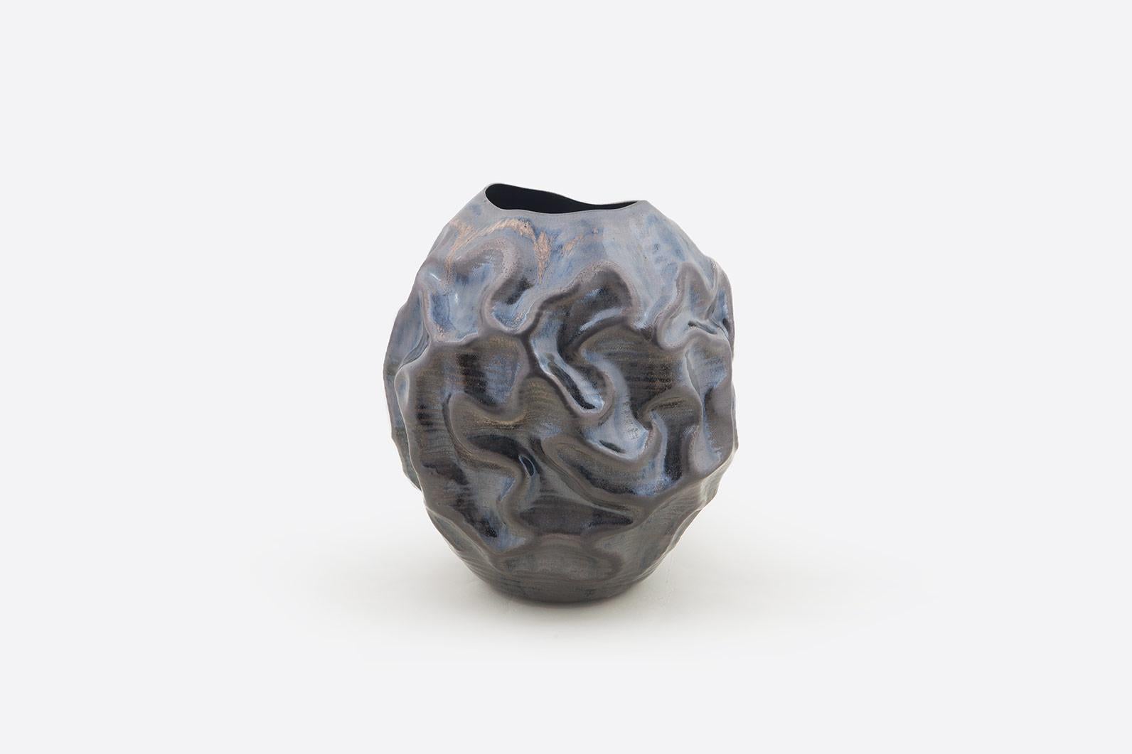 Spanish Black Crumpled Vessel Vase, Interior Sculpture or Vessel, Objet D'art