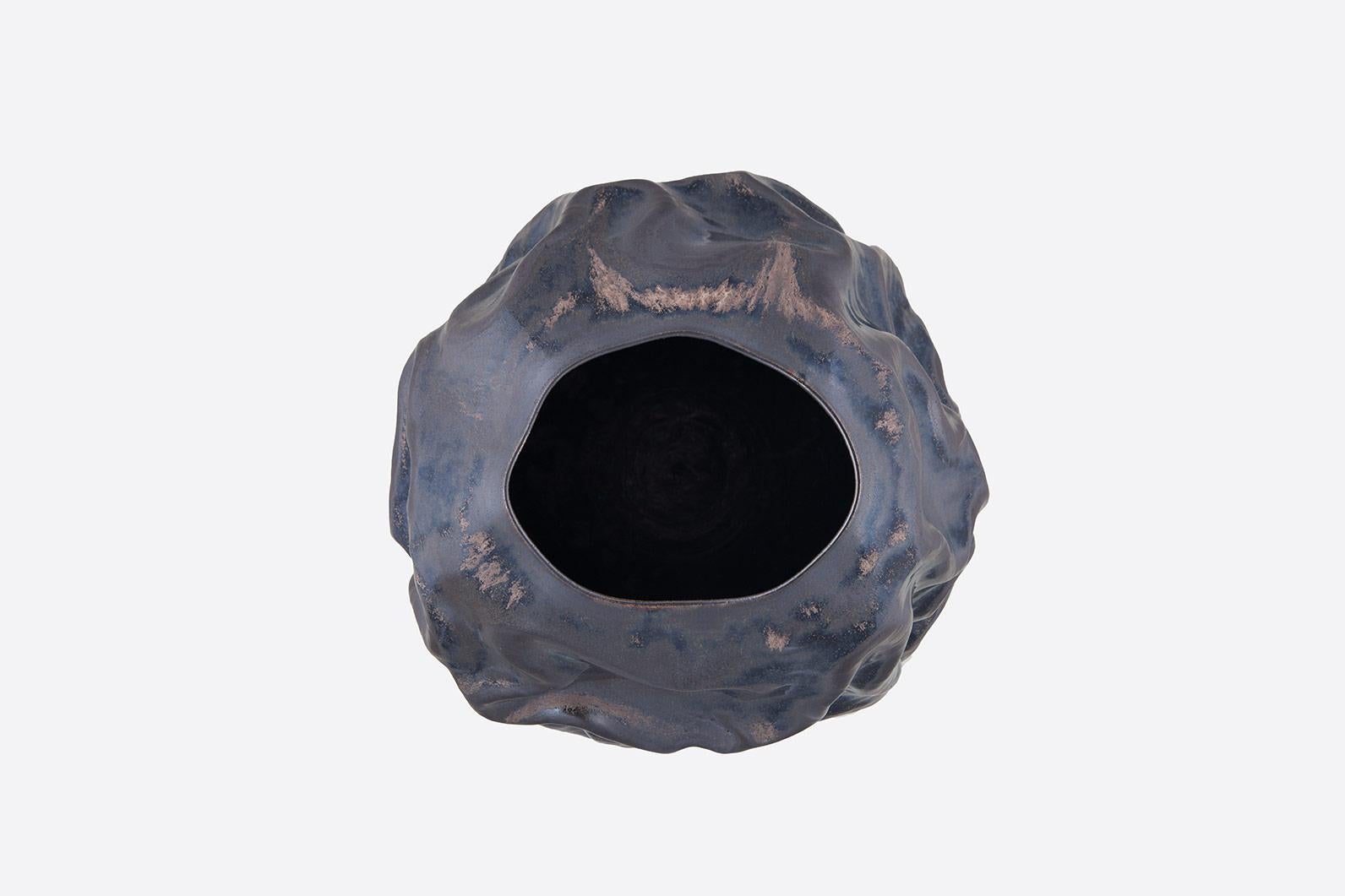 Contemporary Black Crumpled Vessel Vase, Interior Sculpture or Vessel, Objet D'art