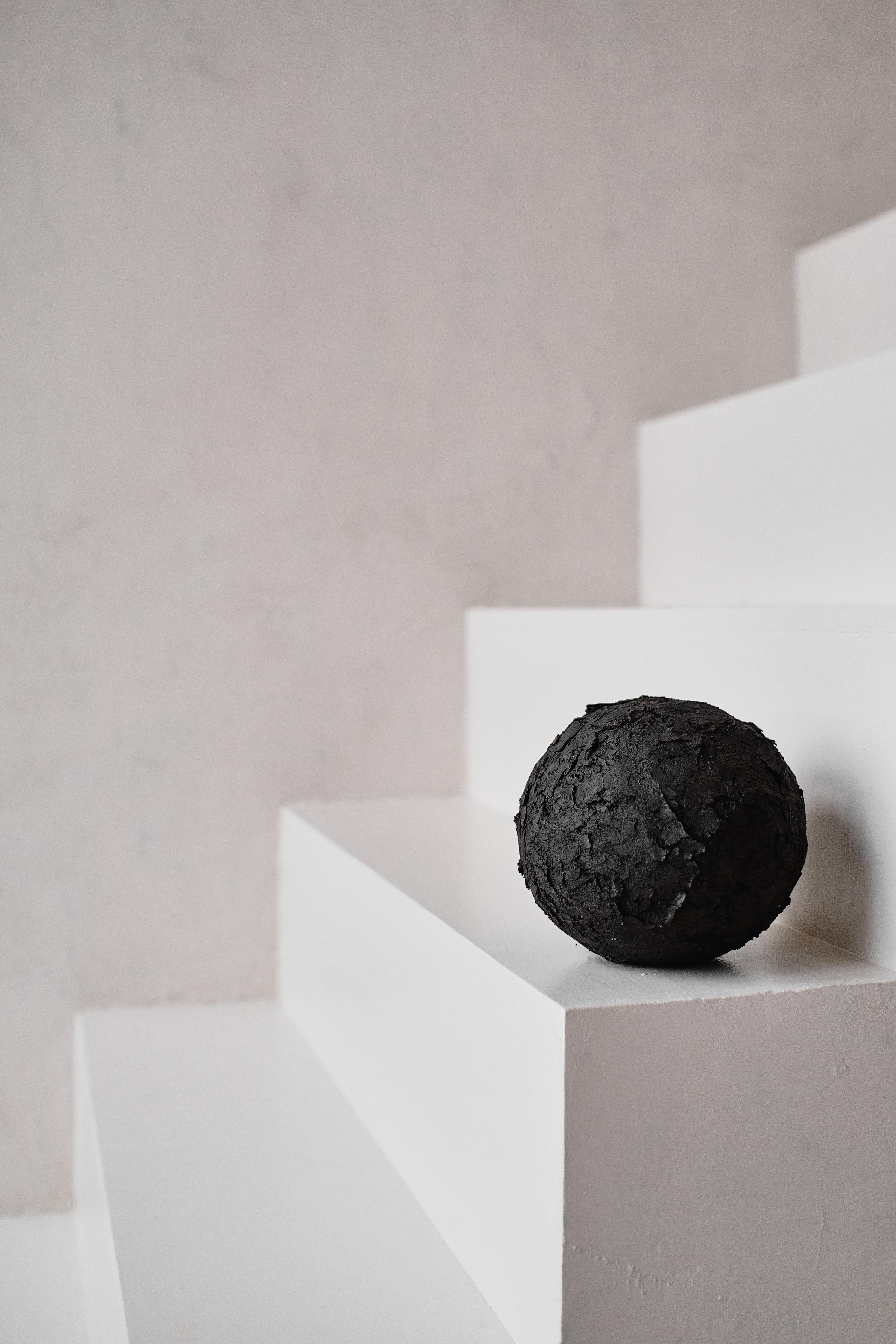 Hand-Crafted Black Crust Sphere II by Laura Pasquino