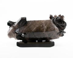 Black Crystal Cluster with an 18th Century Italian Flower Fragment on Lucite