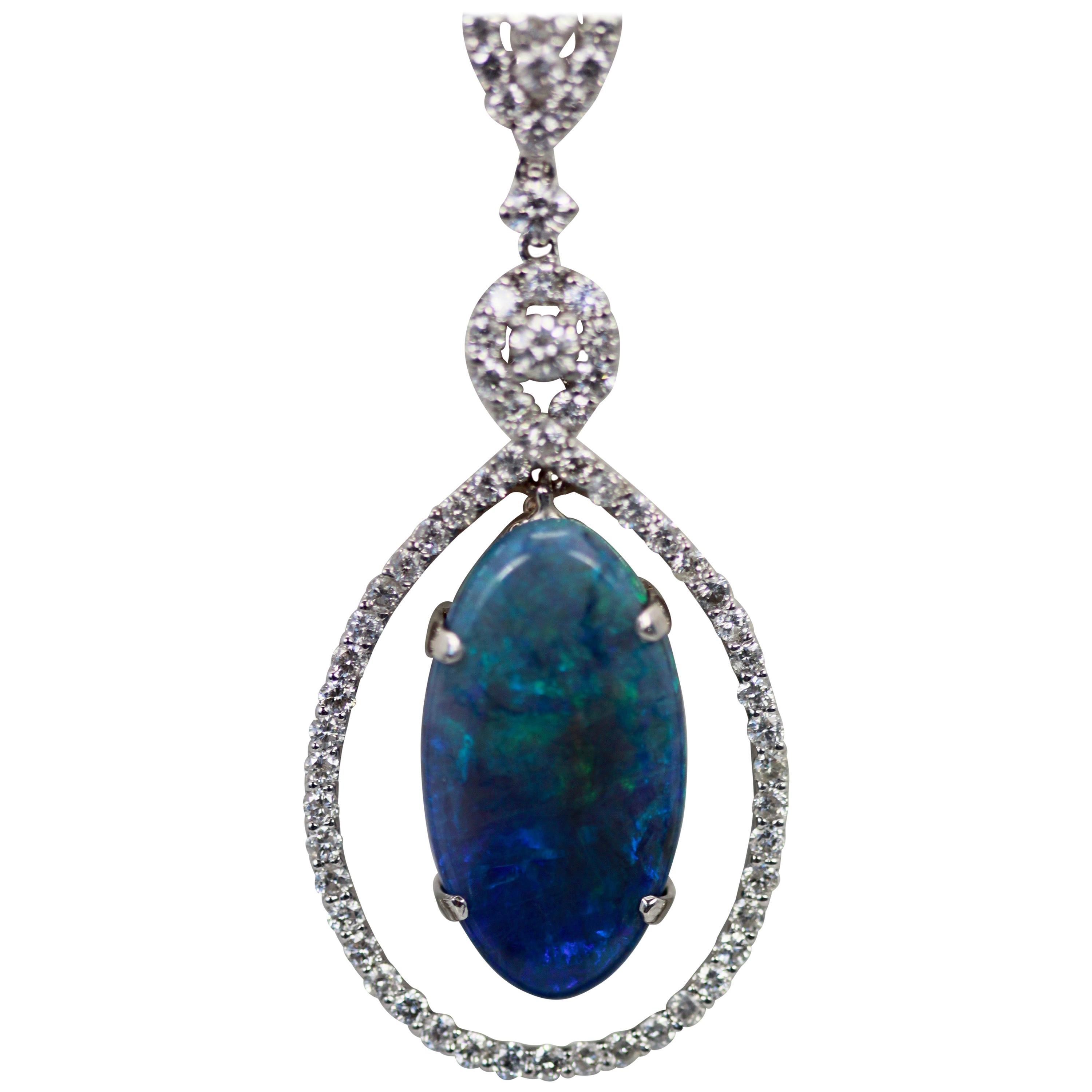 Black Crystal Opal 5.23 Carat Pendant with Diamond Surround For Sale