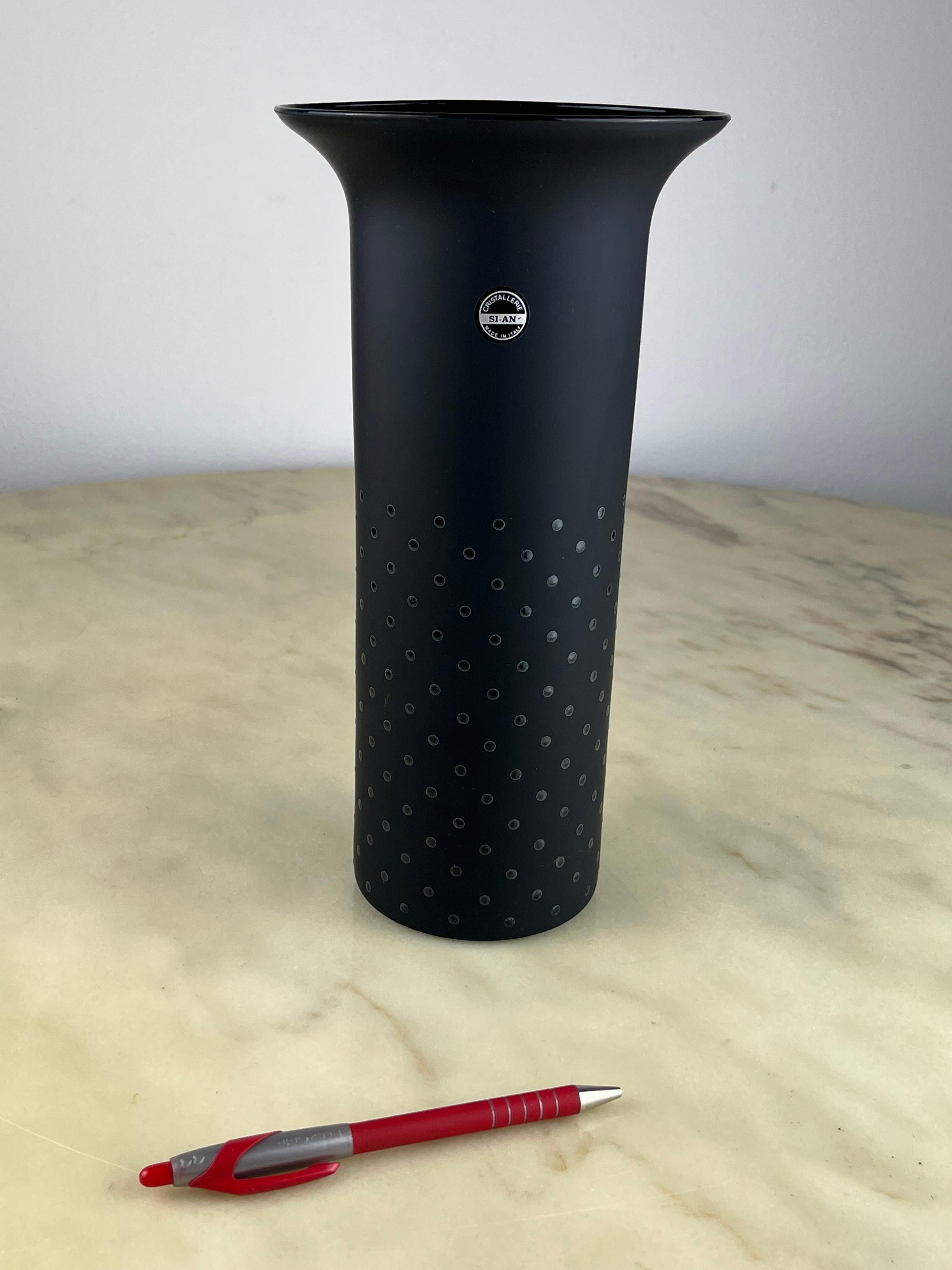 Vaso di cristallo nero, Italia, anni '80 In condizioni buone in vendita a Palermo, IT