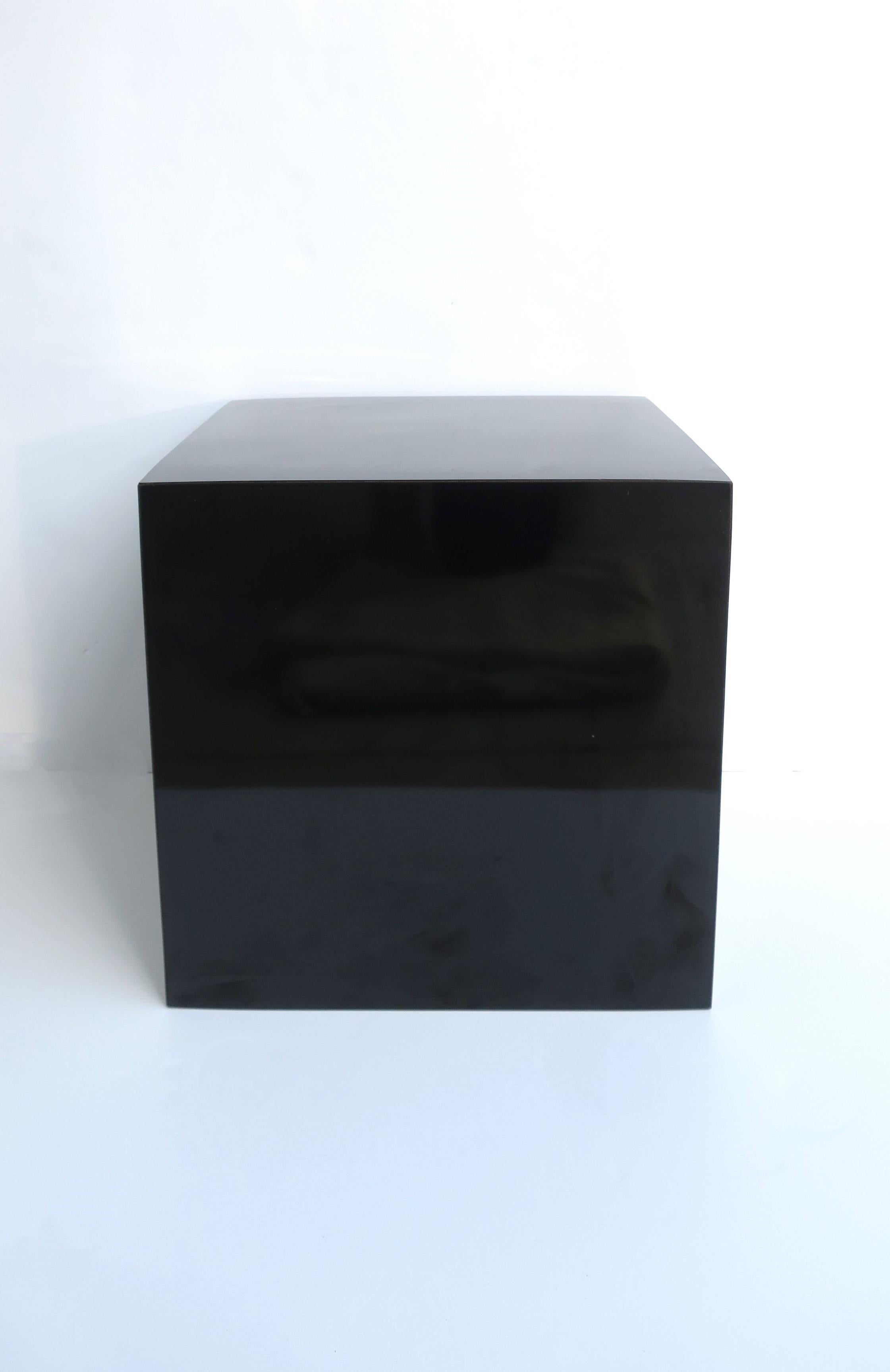Post-Modern Black Cube Pedestal Table For Sale