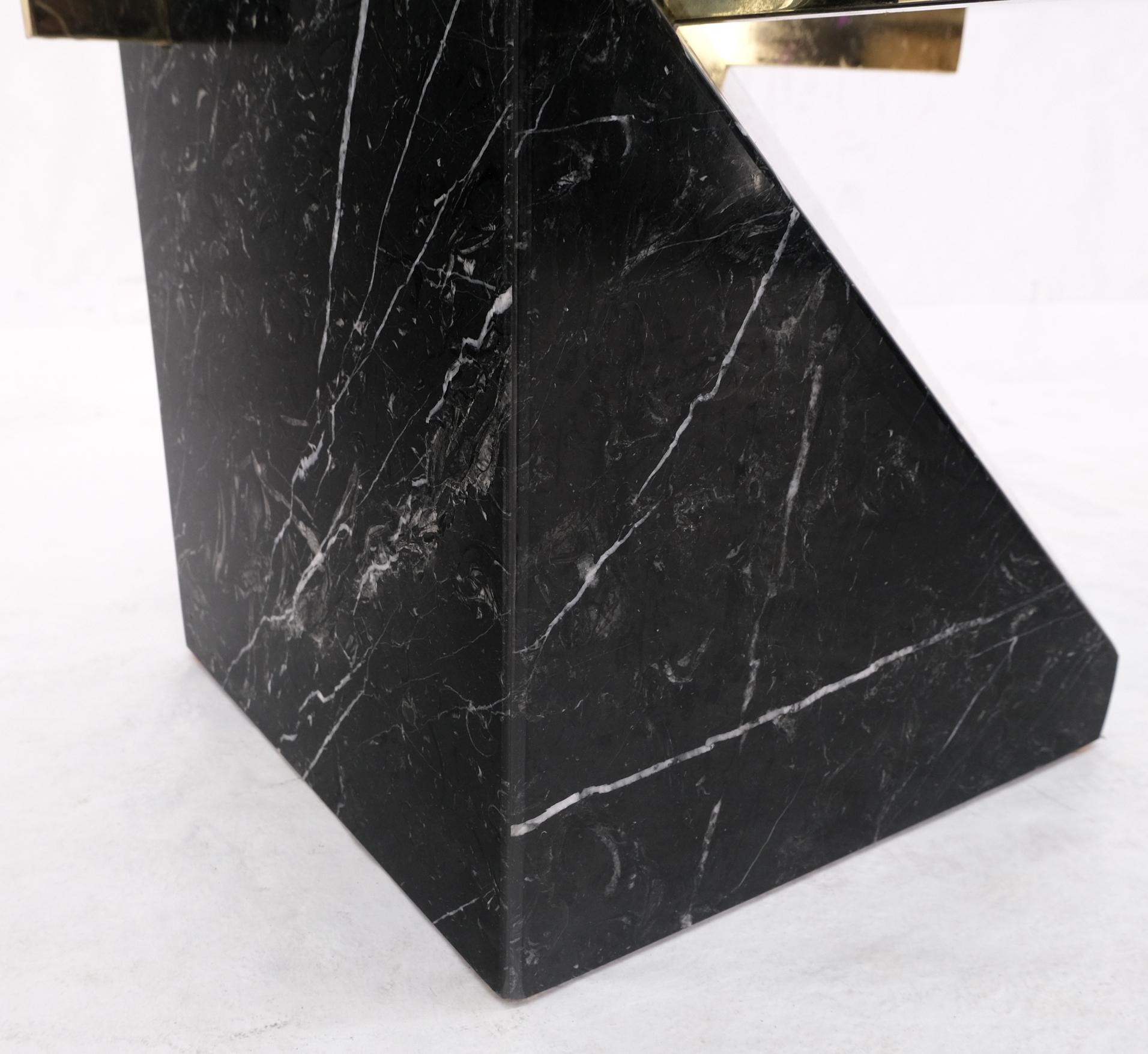 Black Cube Shape Marble Base Brass Stretchers Square Glass Top Coffee Table For Sale 2