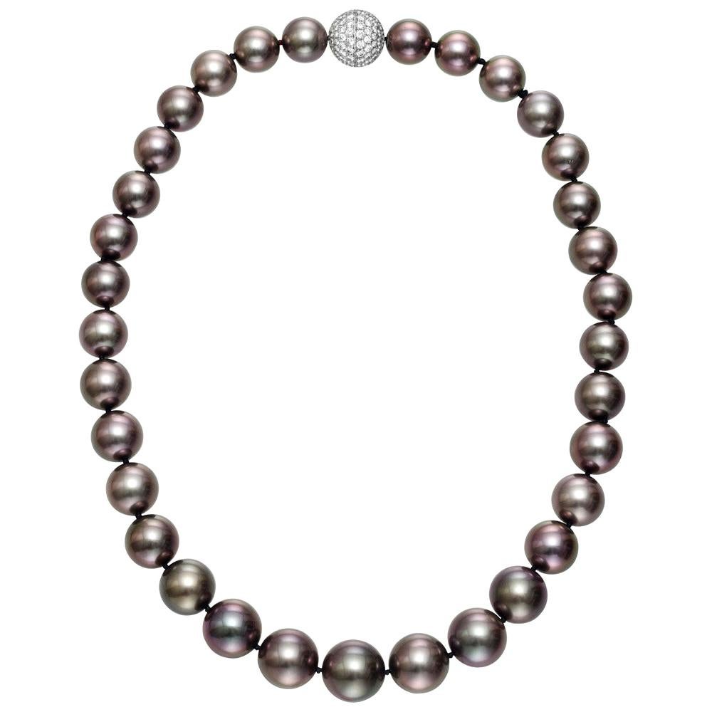 Black Cultured Pearl Necklace with Pavé Diamond Clasp