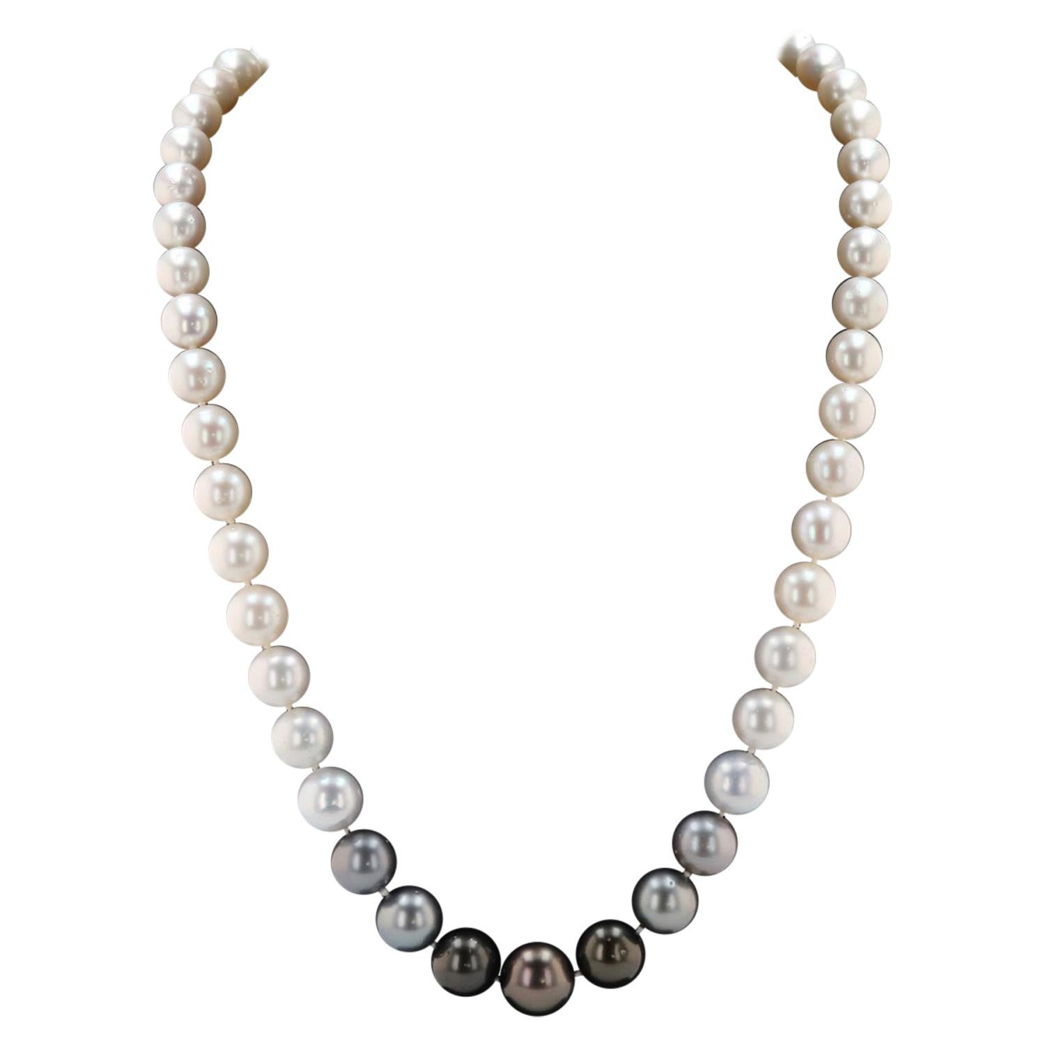 Black Cultured South Sea Tahitian Pearl 14k White Gold Necklace For Sale