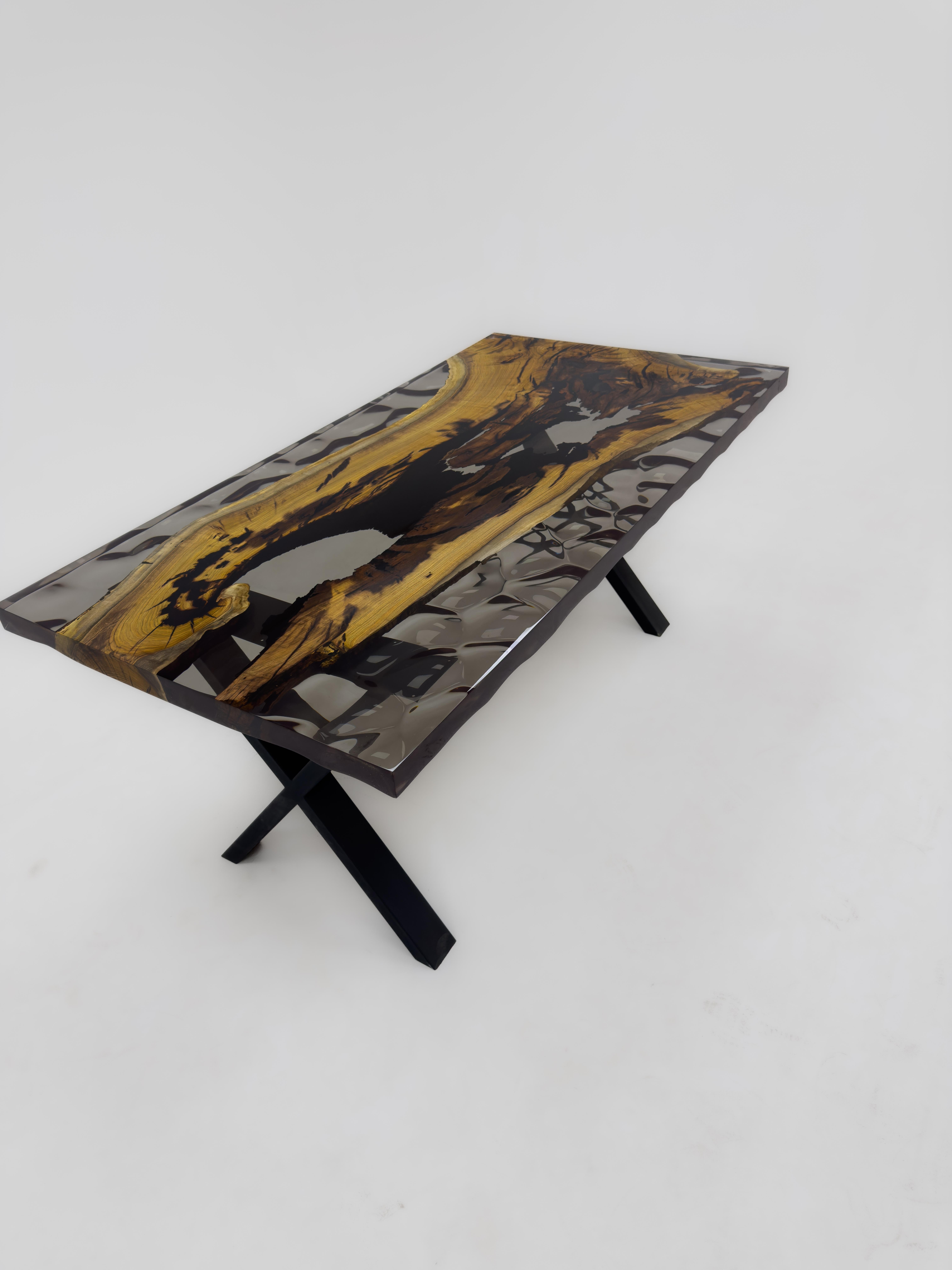 Black Custom Epoxy Resin Wooden Dining Table  For Sale 4