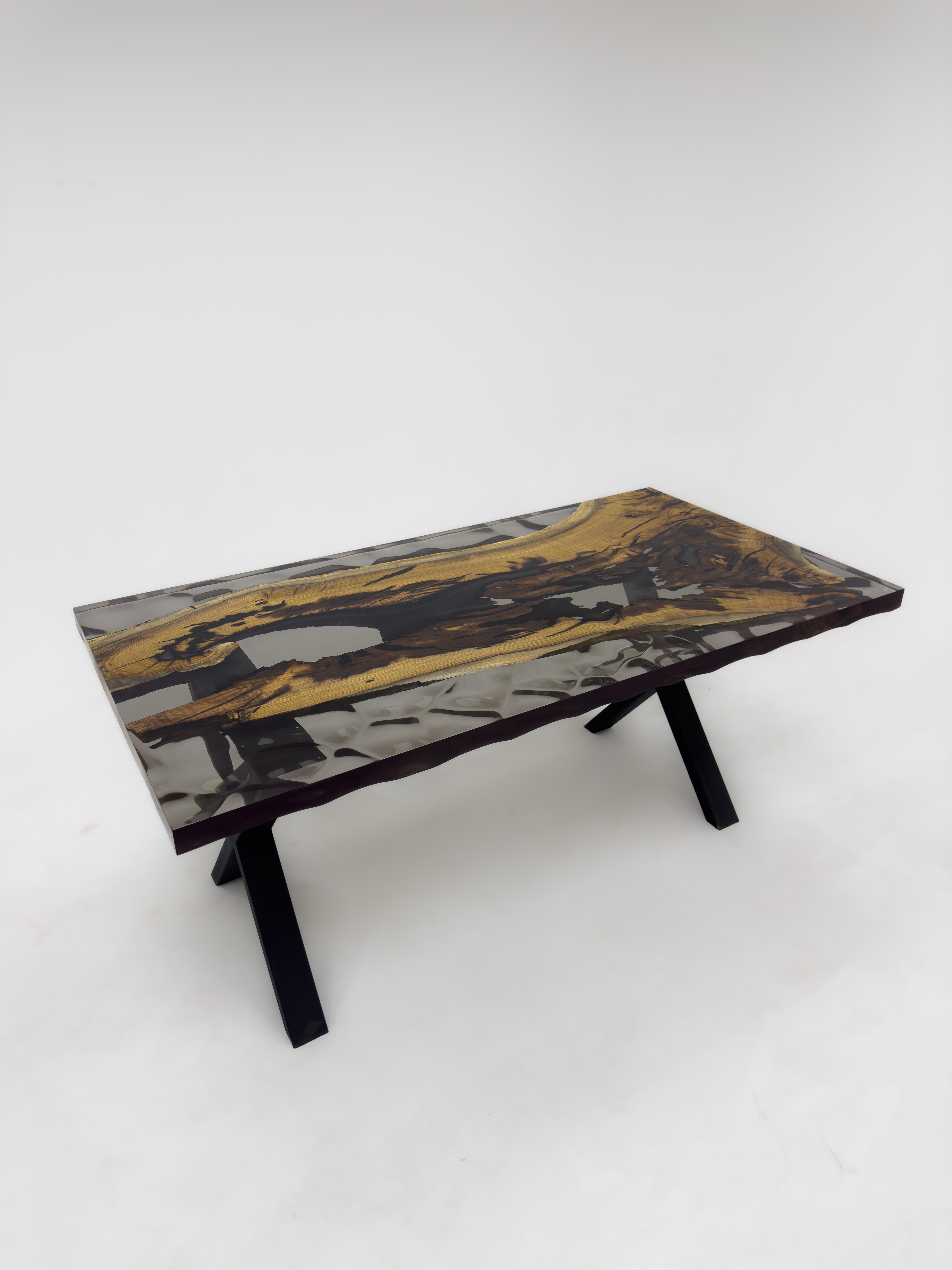 Turkish Black Custom Epoxy Resin Wooden Dining Table  For Sale
