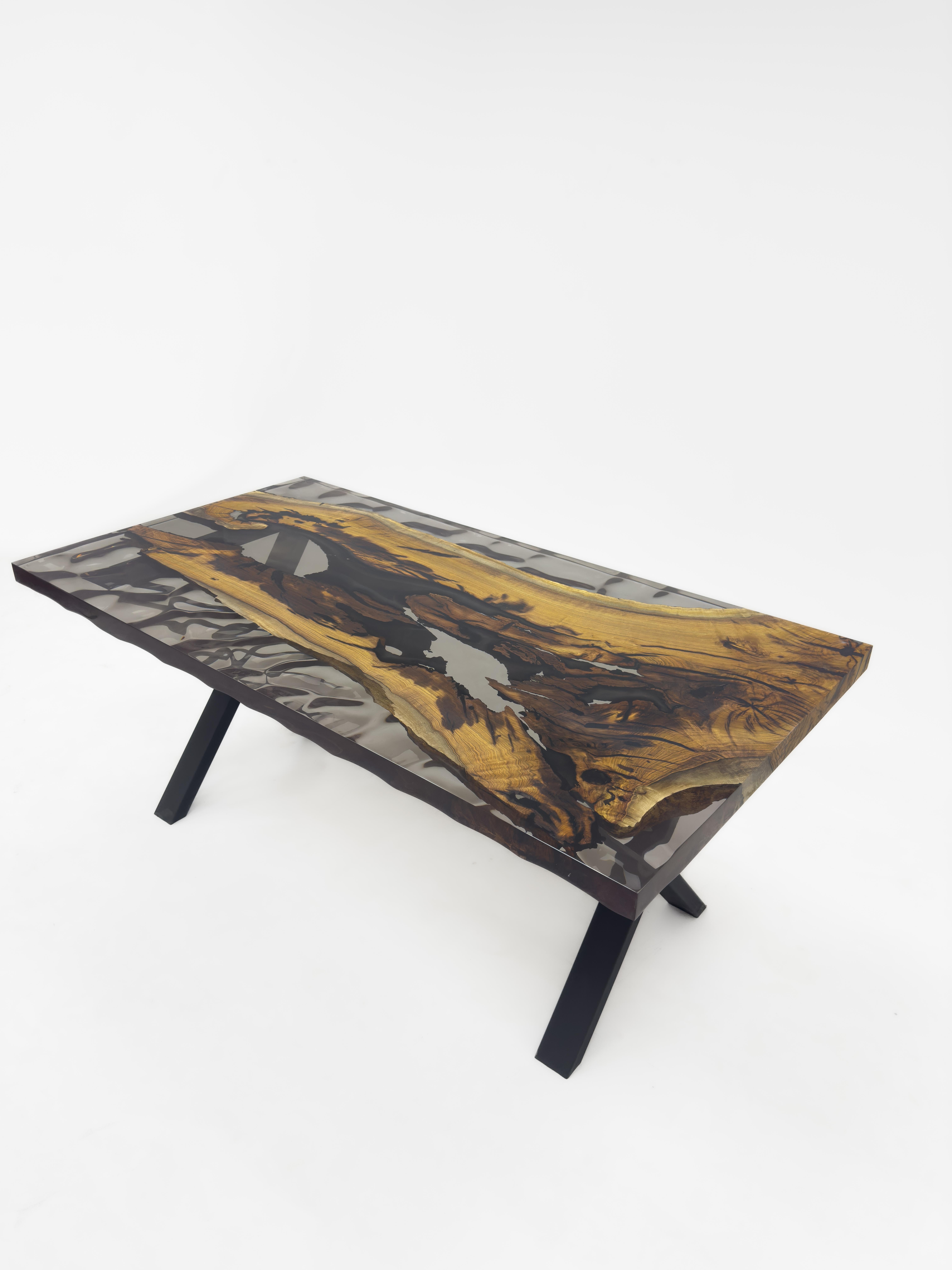 Black Custom Epoxy Resin Wooden Dining Table  For Sale 1