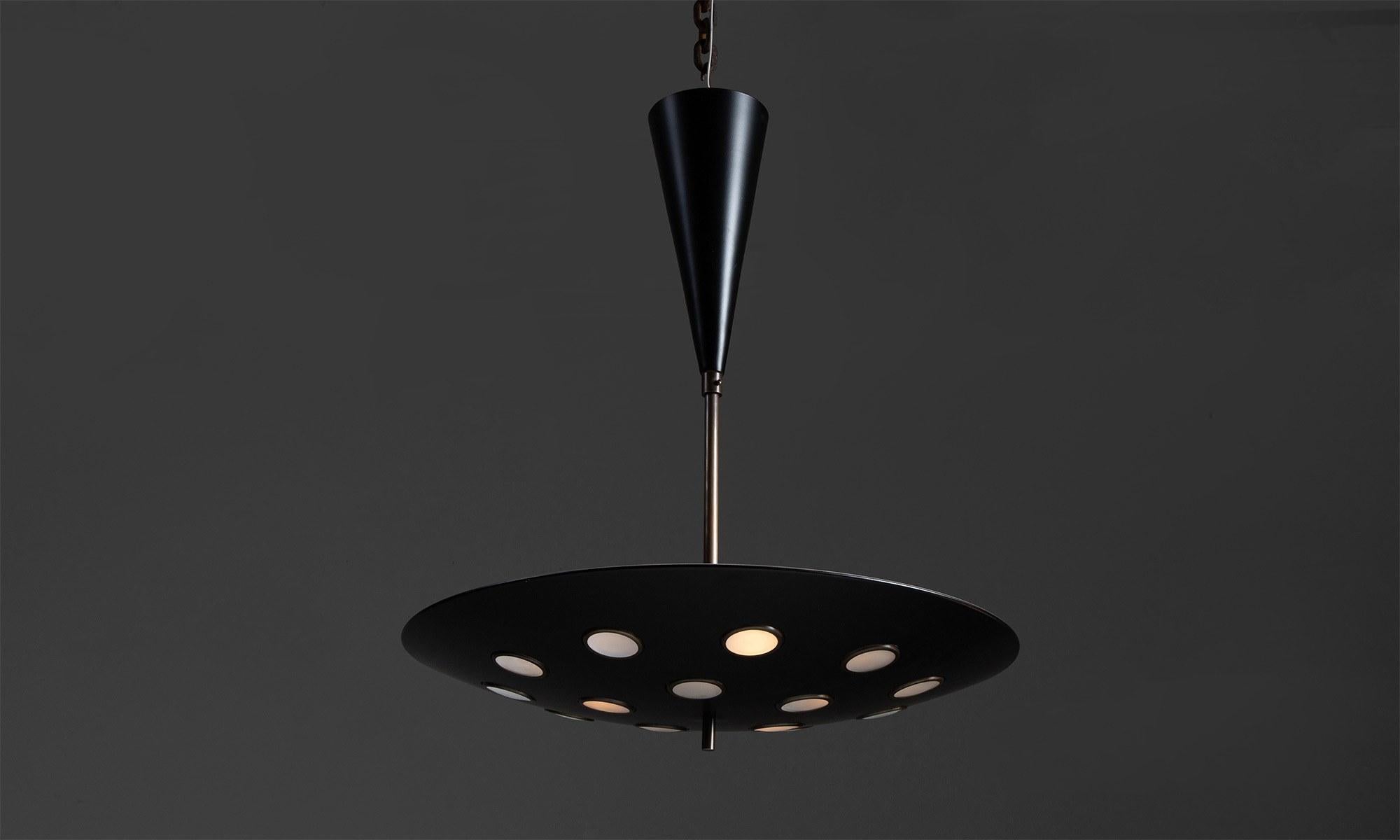Black Cutout Chandelier
Made in Italy
Brass chandelier with painted aluminum disc with 15 satin lenses.
24”d x 24”h
Ref. L4385

*4-6 Week Lead Time*
*EU Wiring / Not UL Listed*
*Cone Canopy (12.25