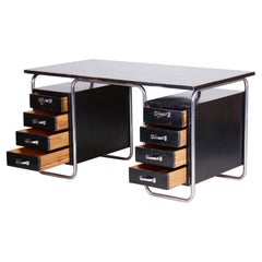 Black Czech Bauhaus Chrome Plated Steel Writing Desk, Made 1930s, Vichr a Spol