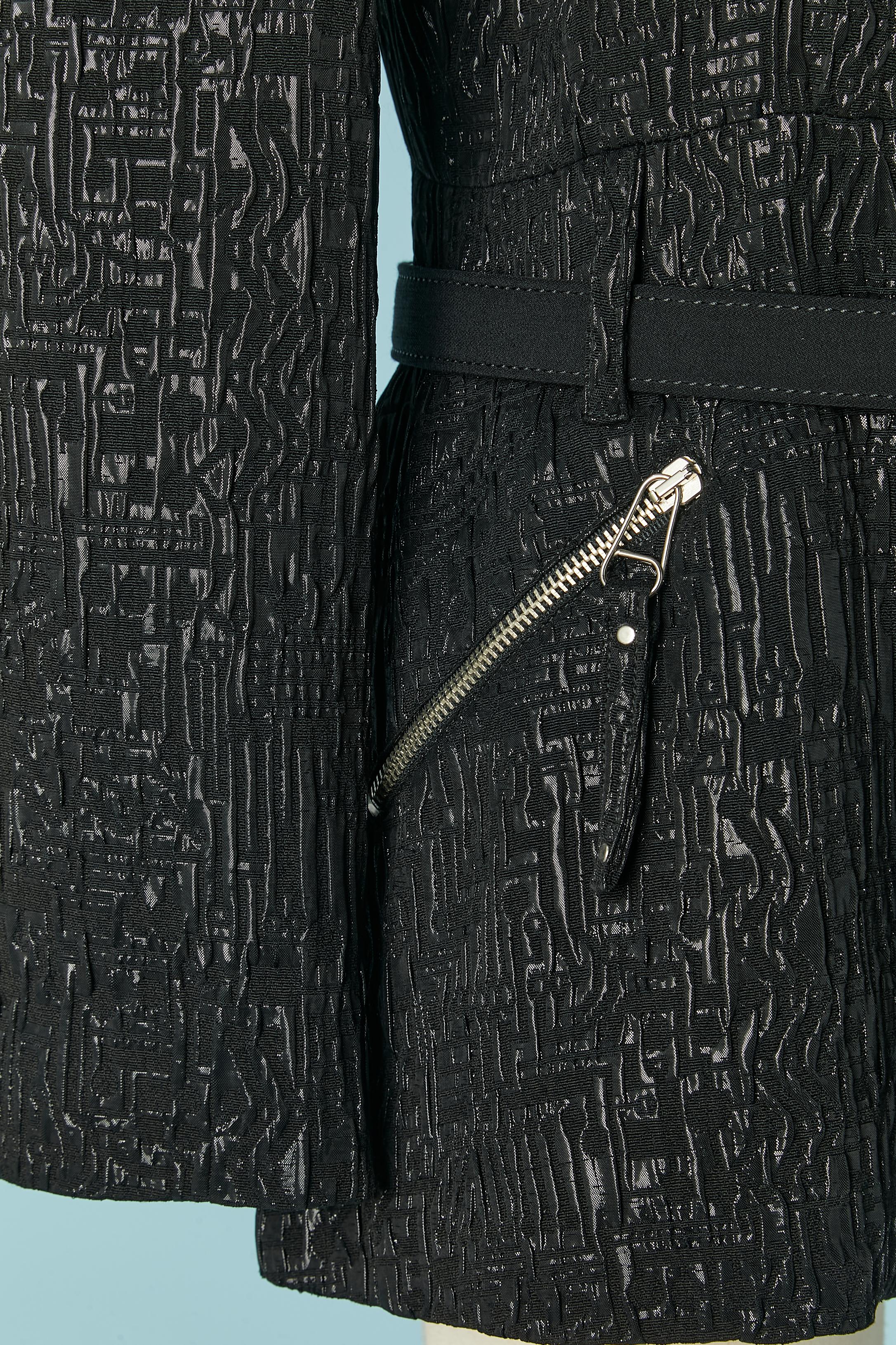 Black damask jacket with belt Jean-Paul Gaultier Femme In Excellent Condition For Sale In Saint-Ouen-Sur-Seine, FR