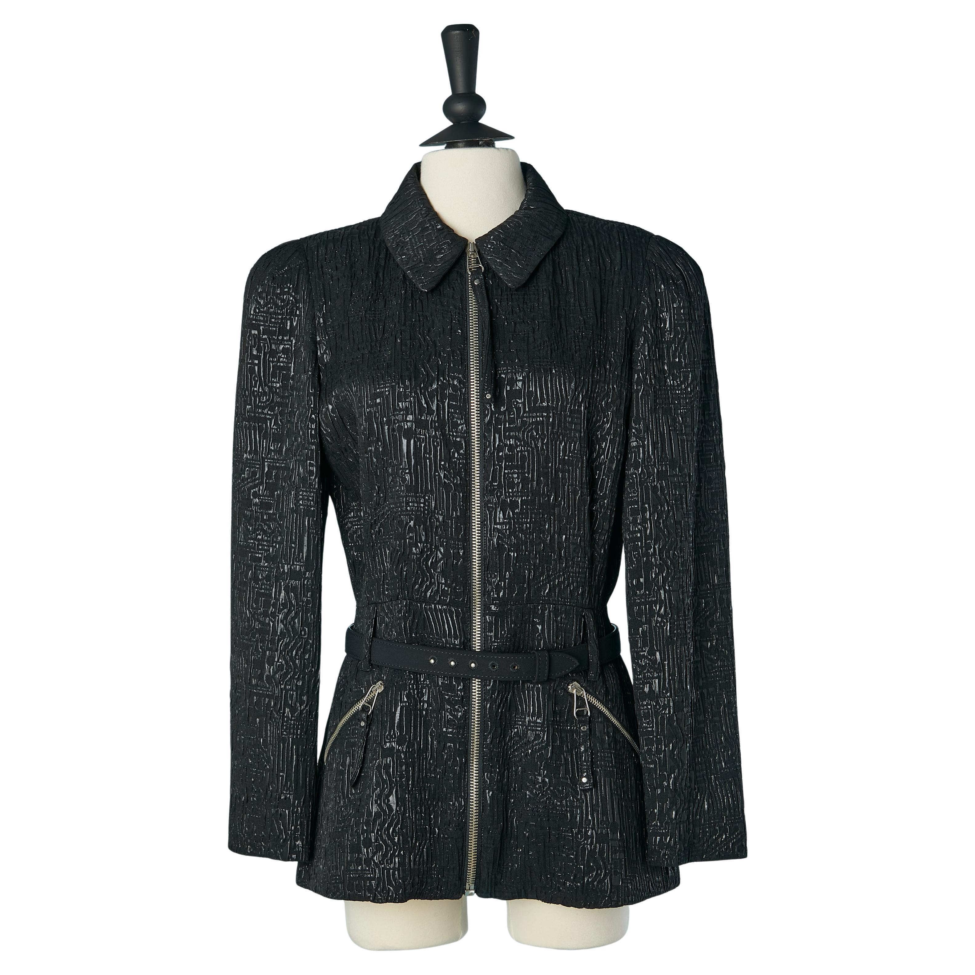 Black damask jacket with belt Jean-Paul Gaultier Femme For Sale