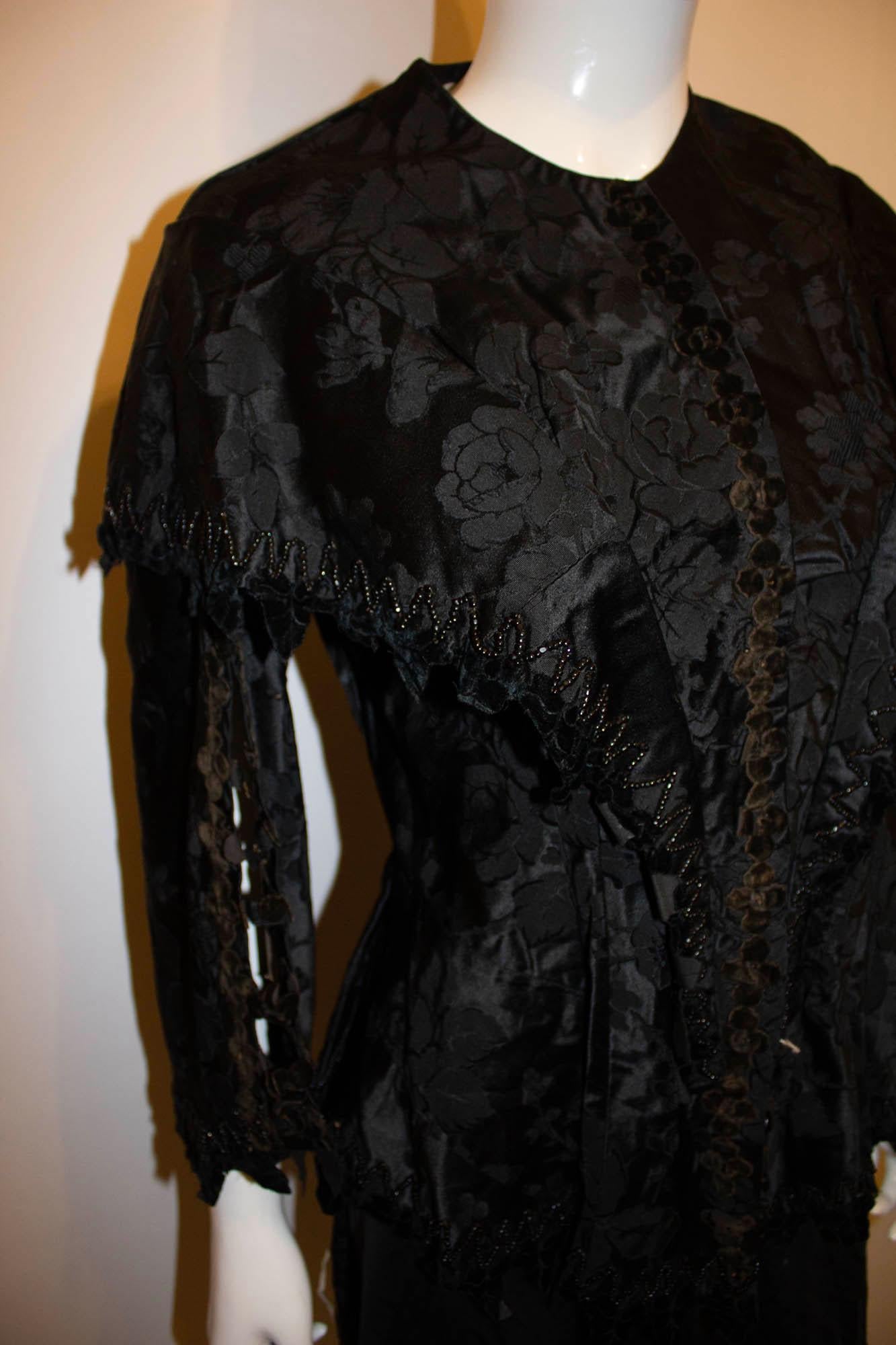 Black Damask Silk  Victorian Jacket In Good Condition For Sale In London, GB
