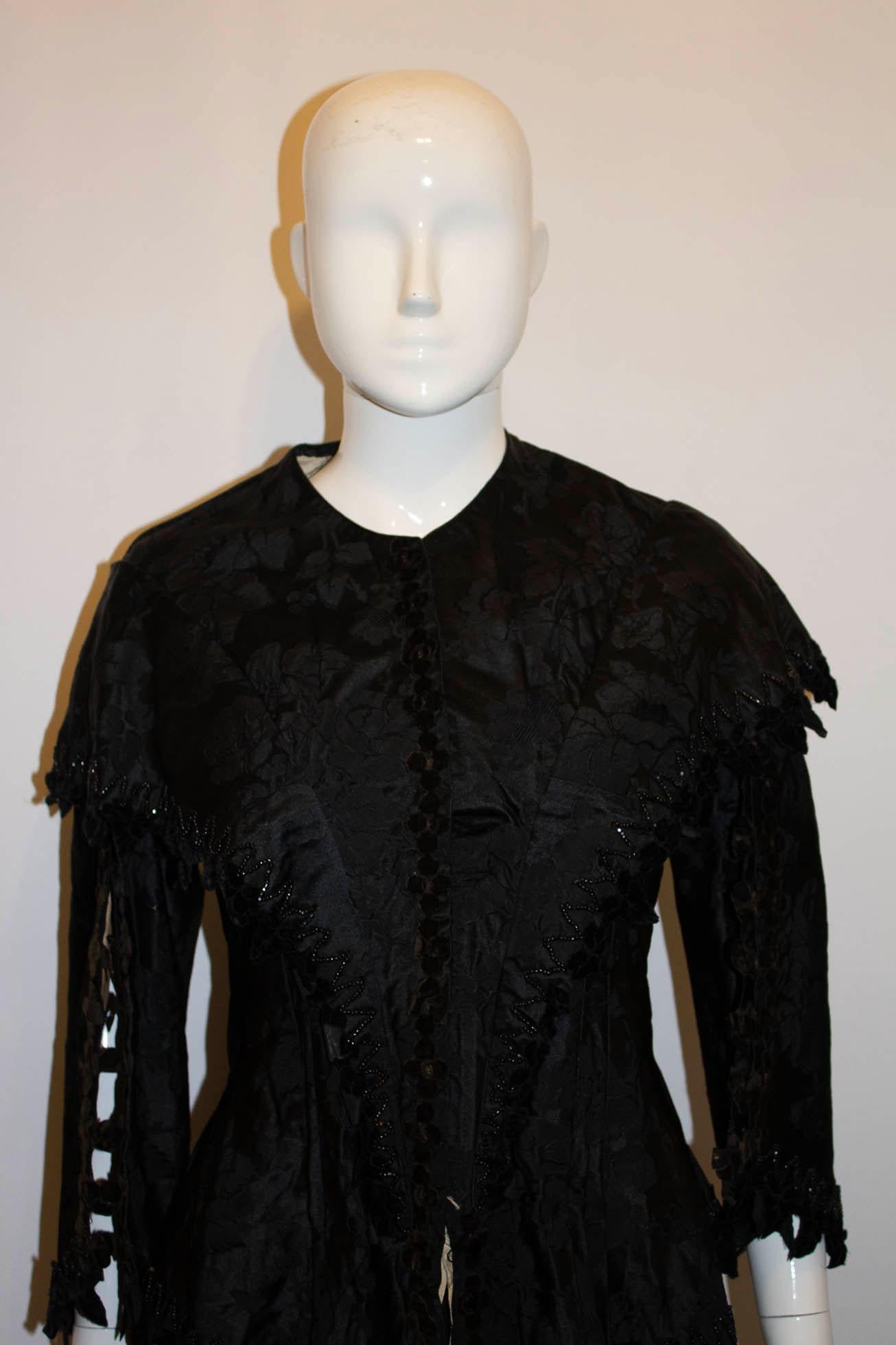 Women's Black Damask Silk  Victorian Jacket For Sale