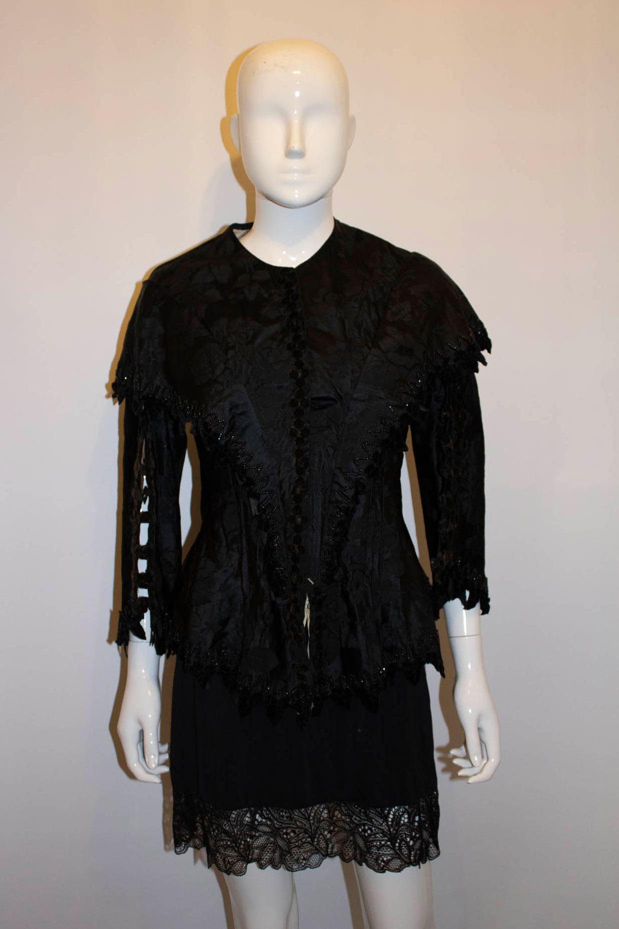 Black Damask Silk  Victorian Jacket For Sale 1