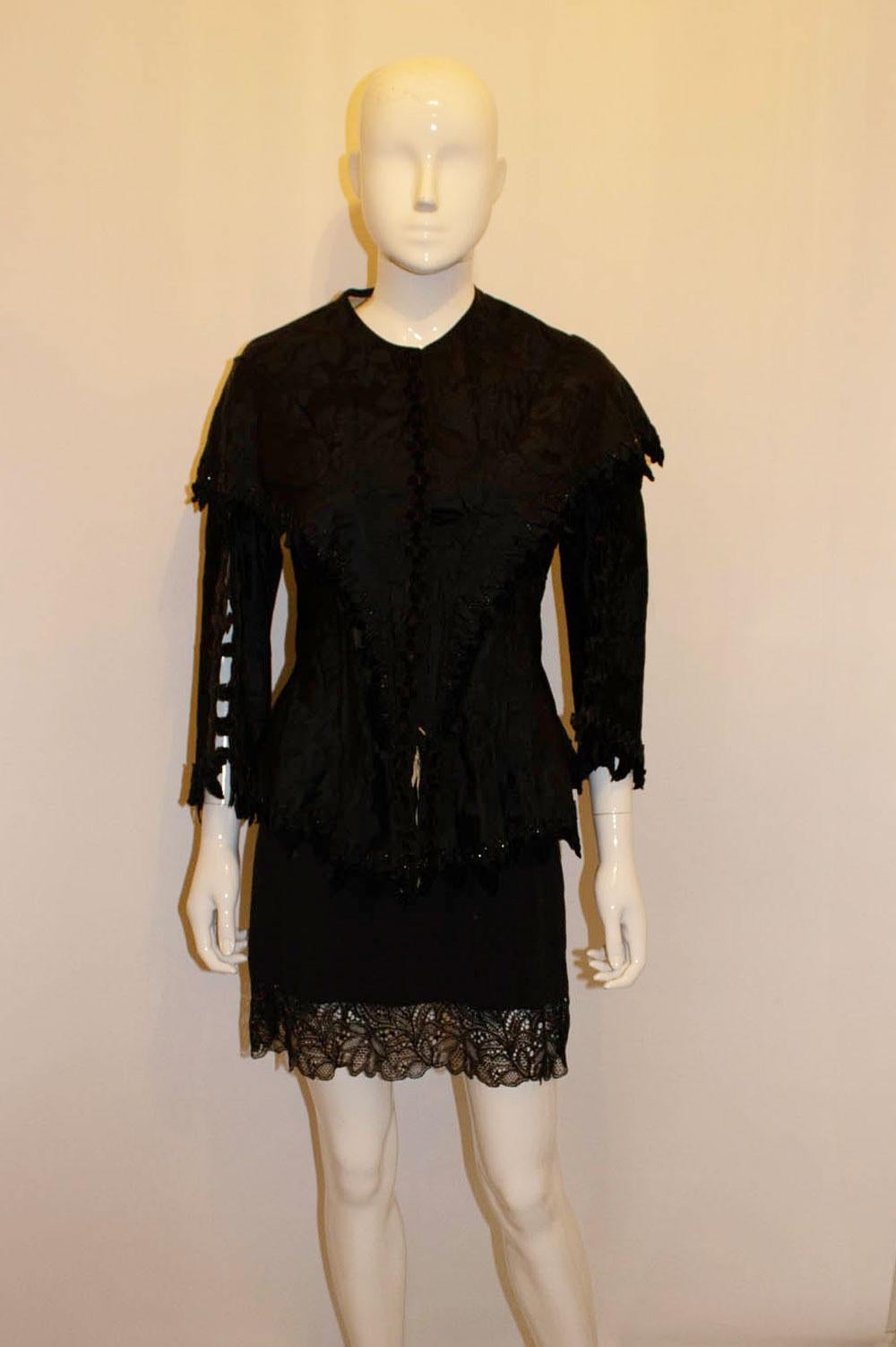 Black Damask Silk  Victorian Jacket For Sale 2