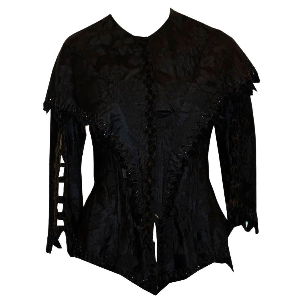 Black Damask Silk  Victorian Jacket For Sale