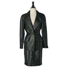 Traje-falda de damasco negro con estampado Thierry Mugler