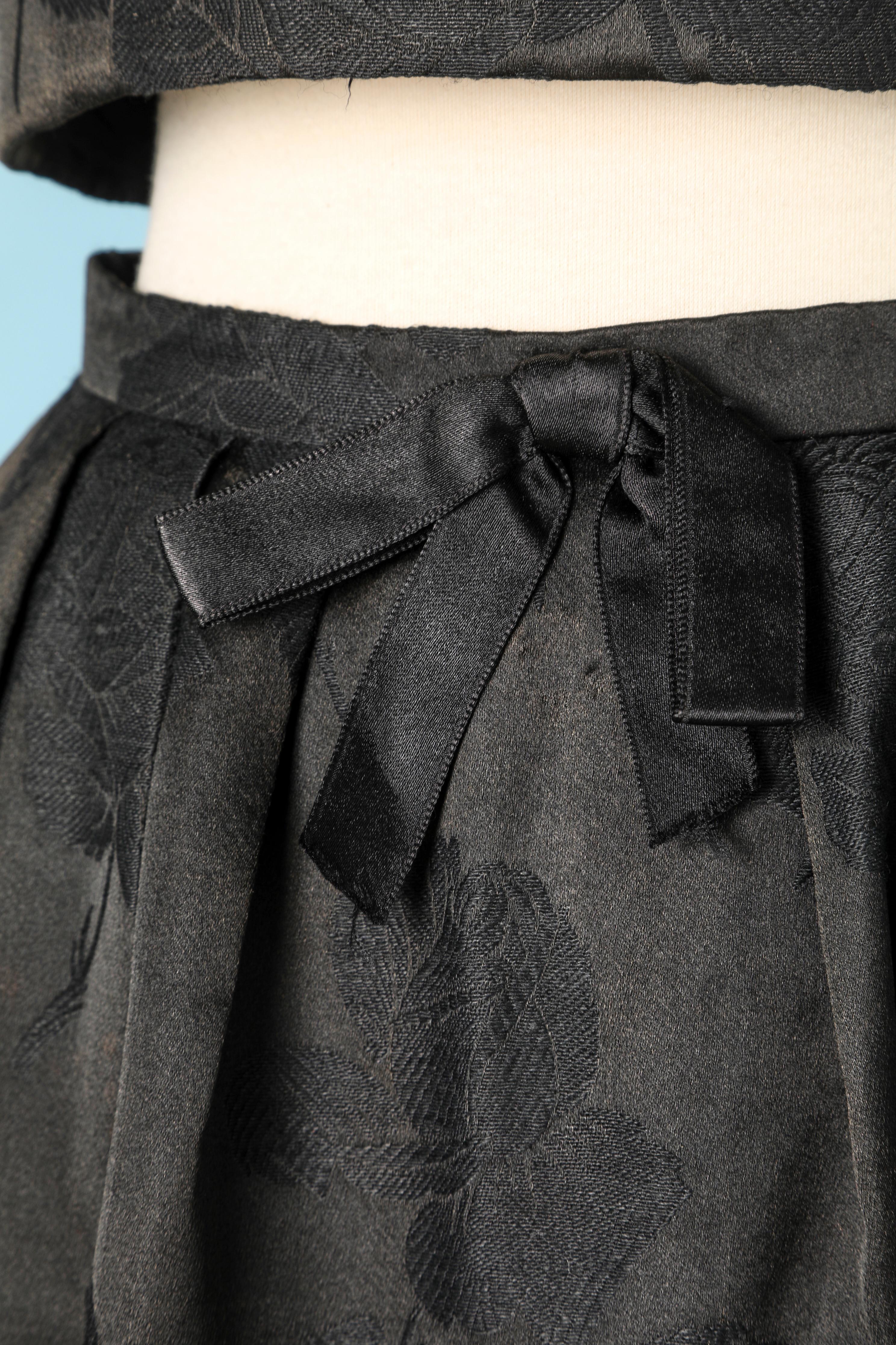 Black damasked satin ensemble ( Top and skirt)  Roses pattern tone on tone 
