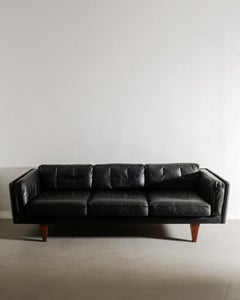 Black Danish Mid Century V11 Sofa by Illum Wikkelsø in Leather & Rosewood, 1960s