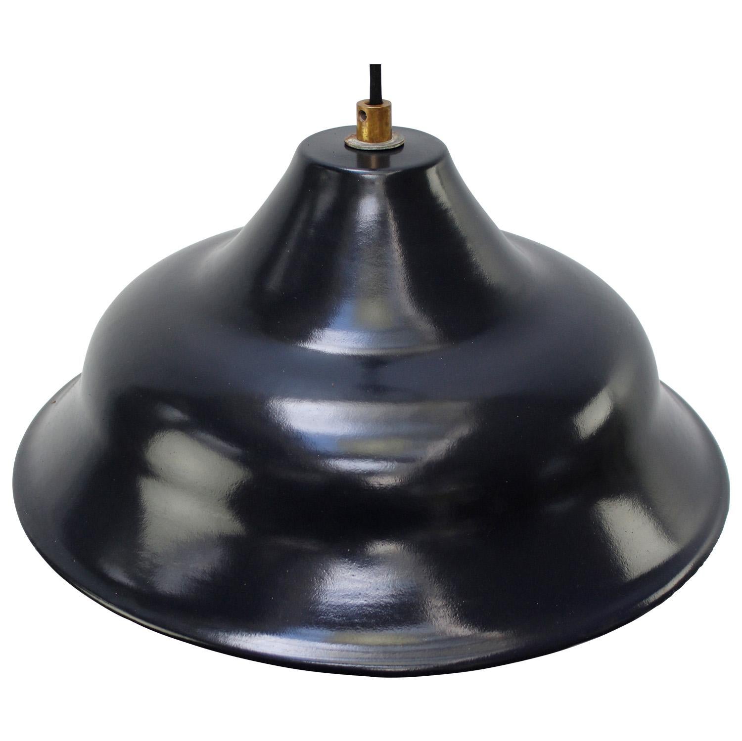 Black Dark Blue industrial pendant lamp
White interior with brass top.

Weight: 2.30 kg / 5.1 lb

Priced per individual item. All lamps have been made suitable by international standards for incandescent light bulbs, energy-efficient and LED bulbs.