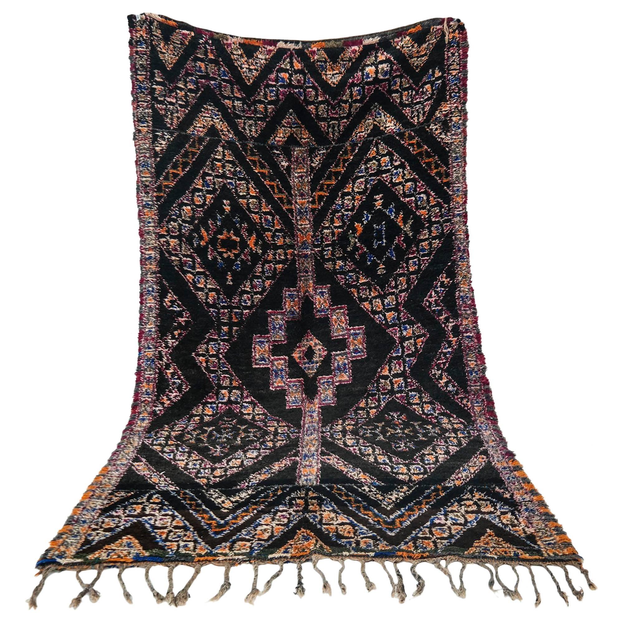 Black - dark Brown Vintage Moroccan Rug Beni MGuild For Sale