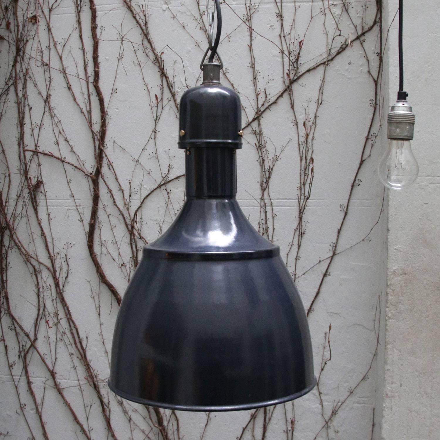 20th Century Black Dark Gray Enamel Vintage Industrial Pendant Lamps (50x)