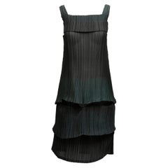 Schwarzes & dunkelgrünes Issey Miyake Plissee Umwandelbares Maxikleid Größe 2